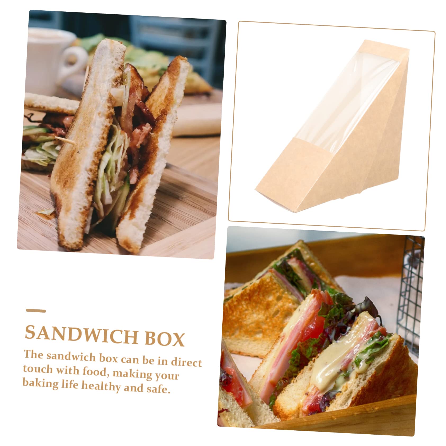 Scatole per Sandwich Triangolari 100 Pezzi Carta Kraft Beige | Finestra Trasparente, Leggere e Portatili, per Tea Room e Uso Domestico