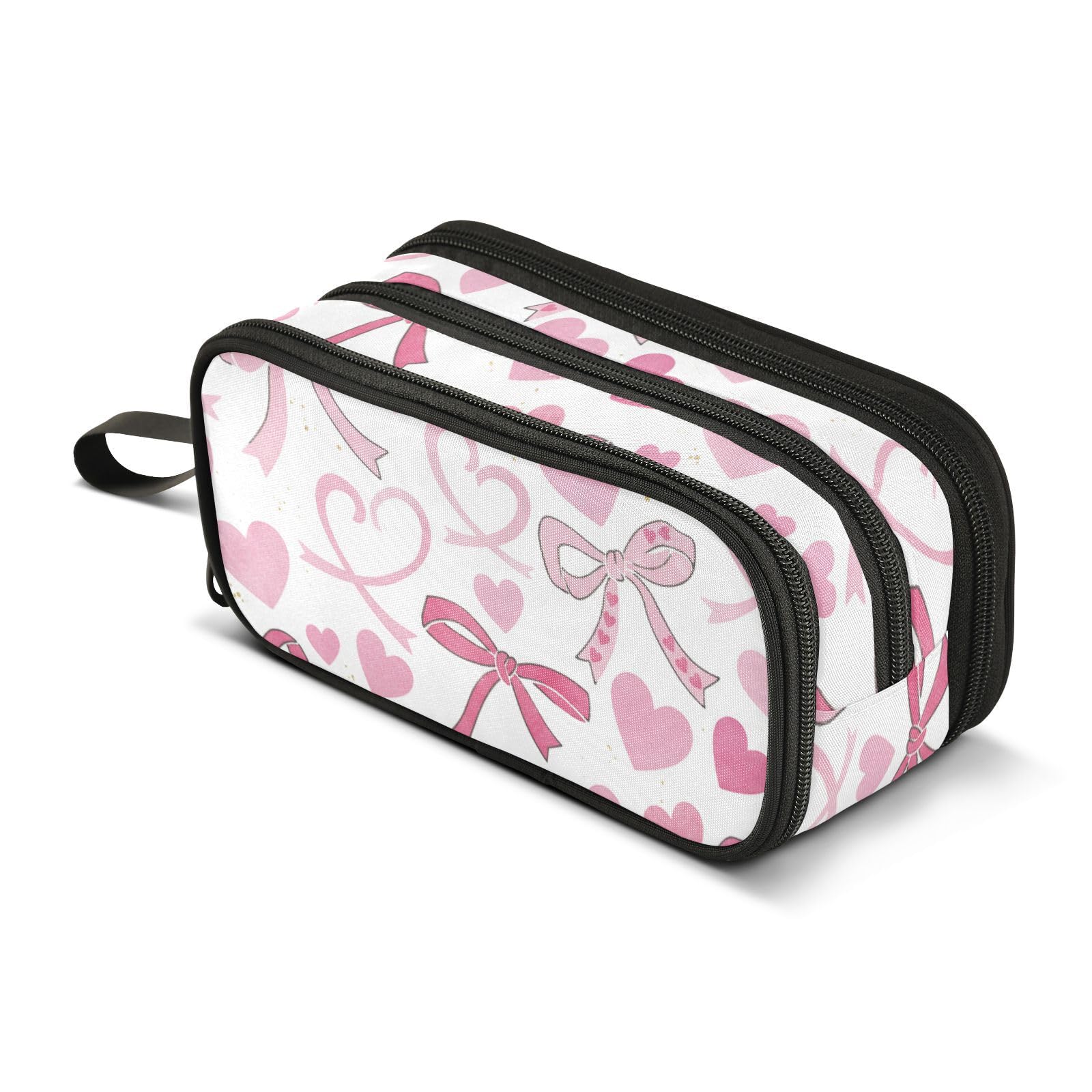 ISAOA Big Capacity Pencil Cases Pink Bows and Hearts White Pouch Bag Large Pen Bag Stationery Bag for Girls Boys Student Adults Zipper Pencil Pouch — image 1