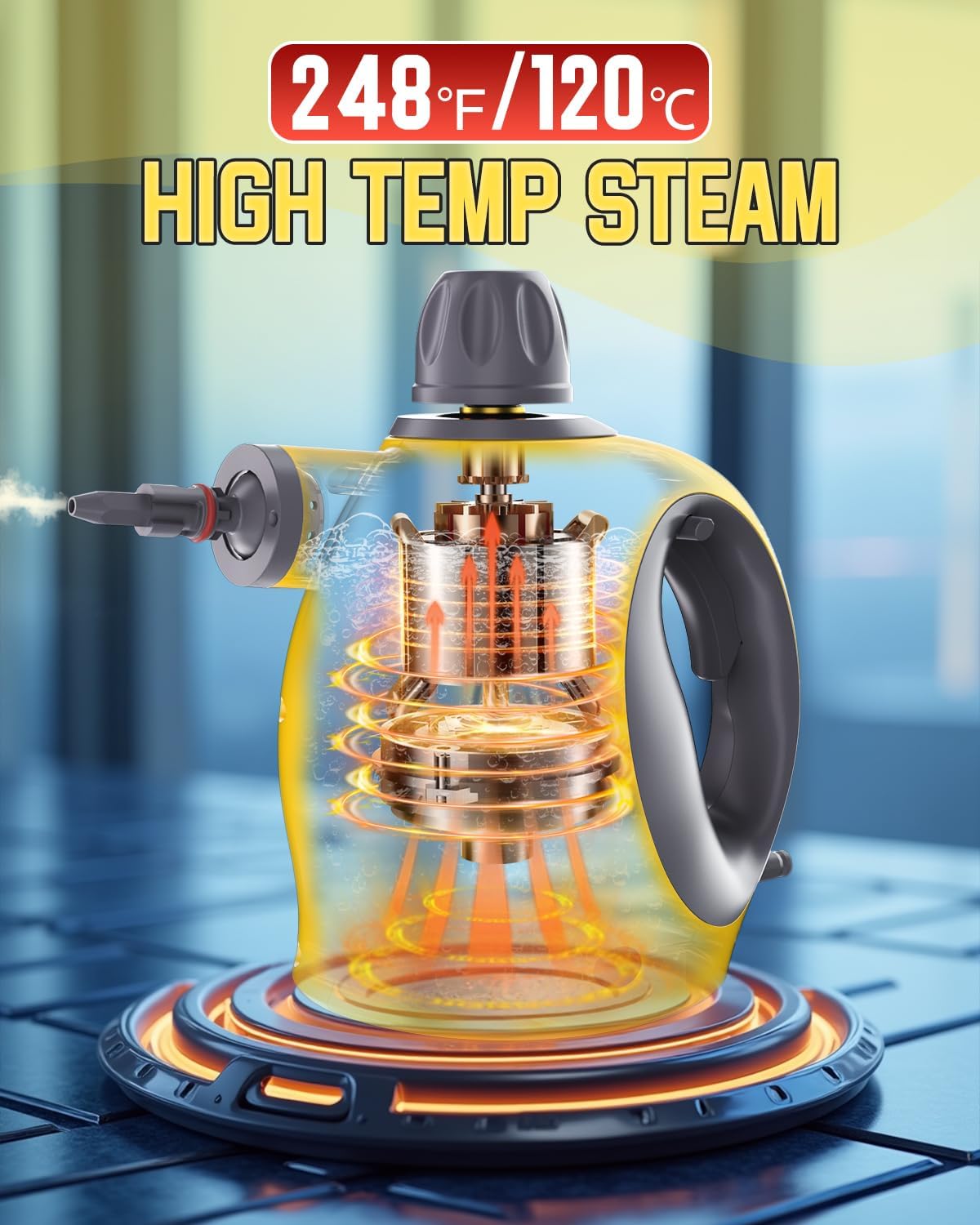 Handheld Steam Cleaner with Safety Lock, 500mL Large Tank & 19PCS Accessories - Multi-Surface Deep Cleaning for Kitchen, Bathroom, Car, Sofa - Removes Stubborn Grime, Sanitizes Surfaces (Yellow)