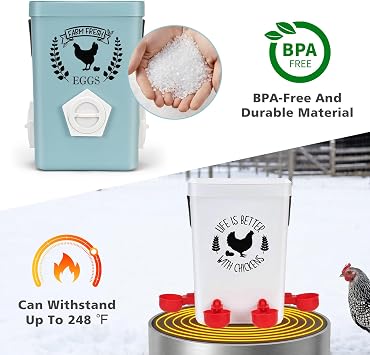 TGEYD Chicken Feeder and Waterer Set, No-Waste Hanging Feeder for Backyard Chickens, 3 Gal Waterer & 15LB Feed Bin