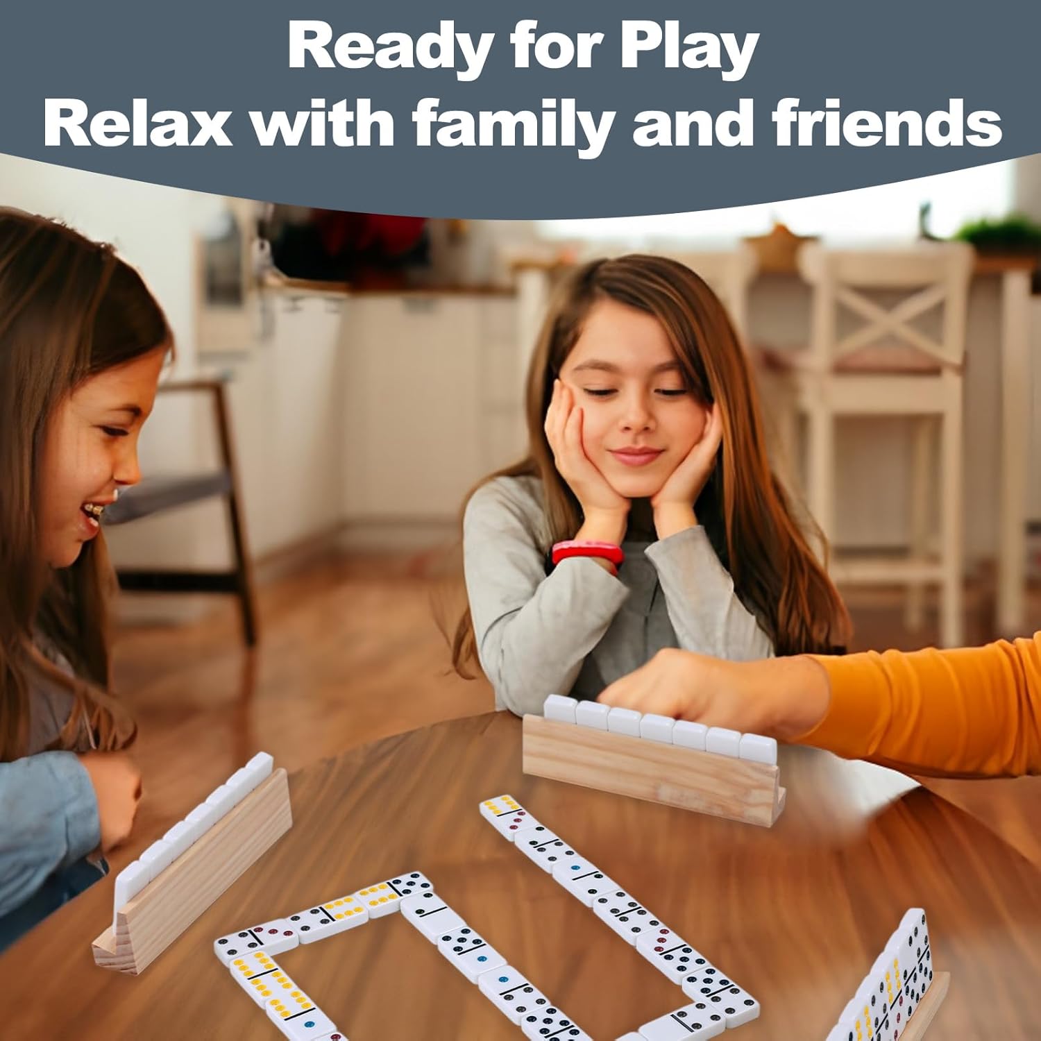 Upgraded Dominoes Double 6, 28 Dominos Tiles, 4 Wooden Holders/Racks Travel Memory Table Game with Portable Case for 2-4 Players Classic Family Board Games for Adults, Kids