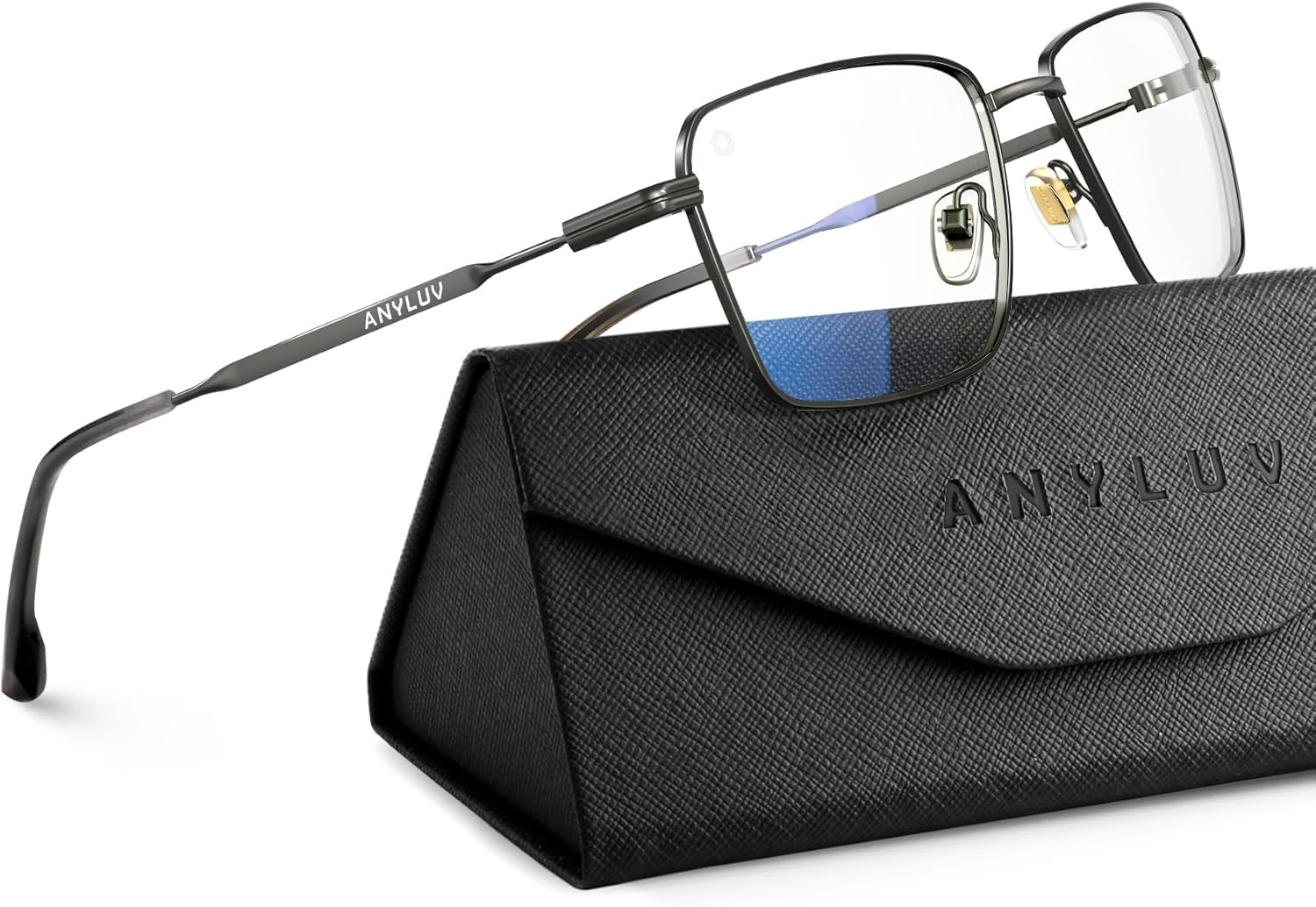 ANYLUV Rectangle Blue Light Glasses, Classic Business Style Computer Glasses, Lightweight Metal Eyeglasses for Anti Eyestrain