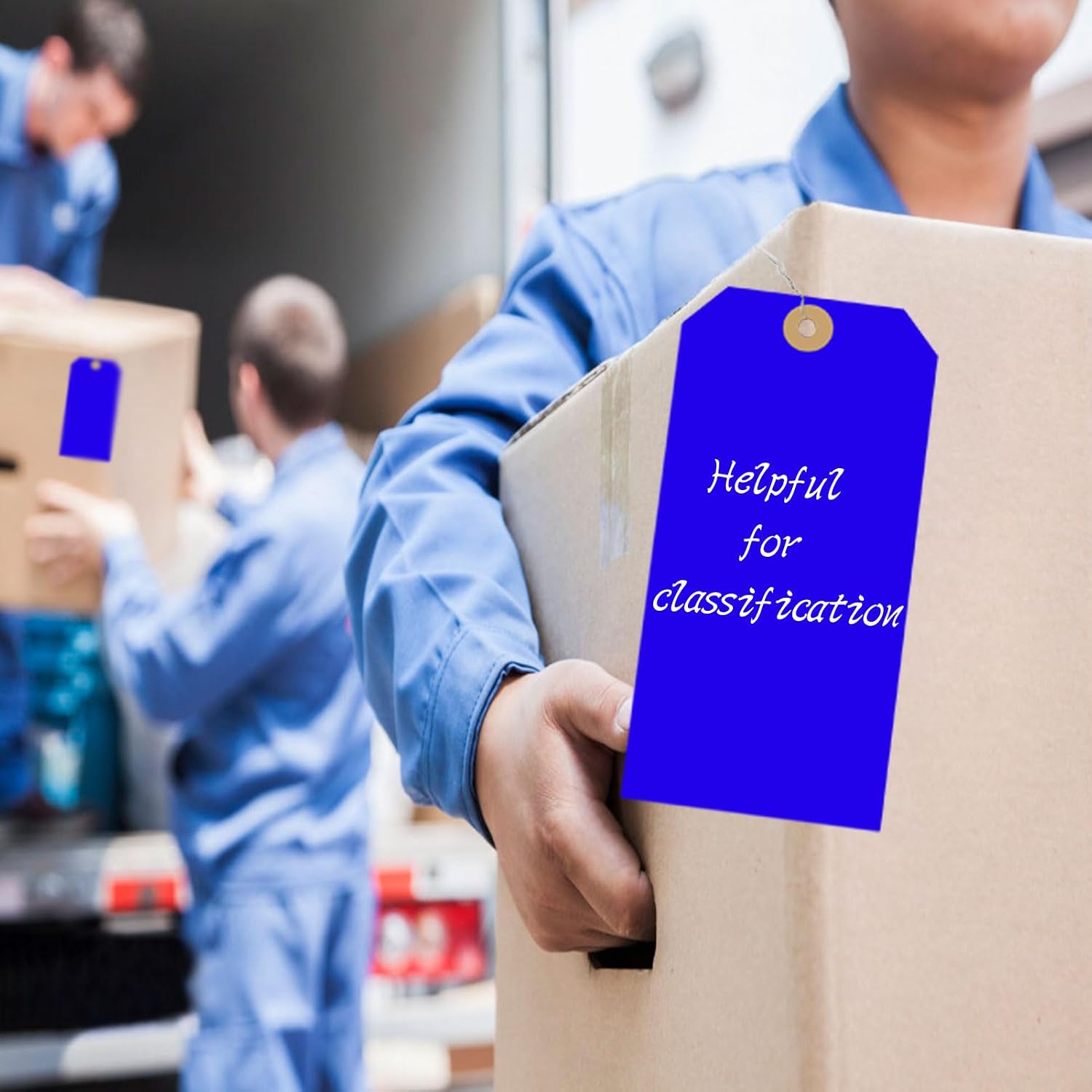 Blue Shipping Tags, 4 3/4 x 2 3/8 inches Label Hang Tags with Reinforced Hole and Metal Wire, Writable Price Tags Display Label for Product Jewelry Clothing Tags