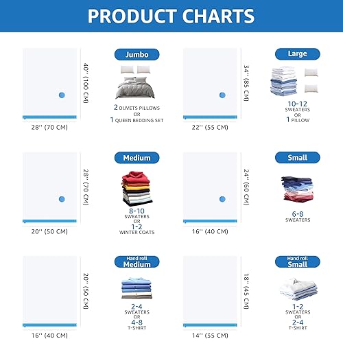 Miniatura 2 de Simple Deluxe Paquete de 20 bolsas de almacenamiento al vacío, bolsas ahorradoras de espacio con bomba de mano, bolsas de sellado al vacío para