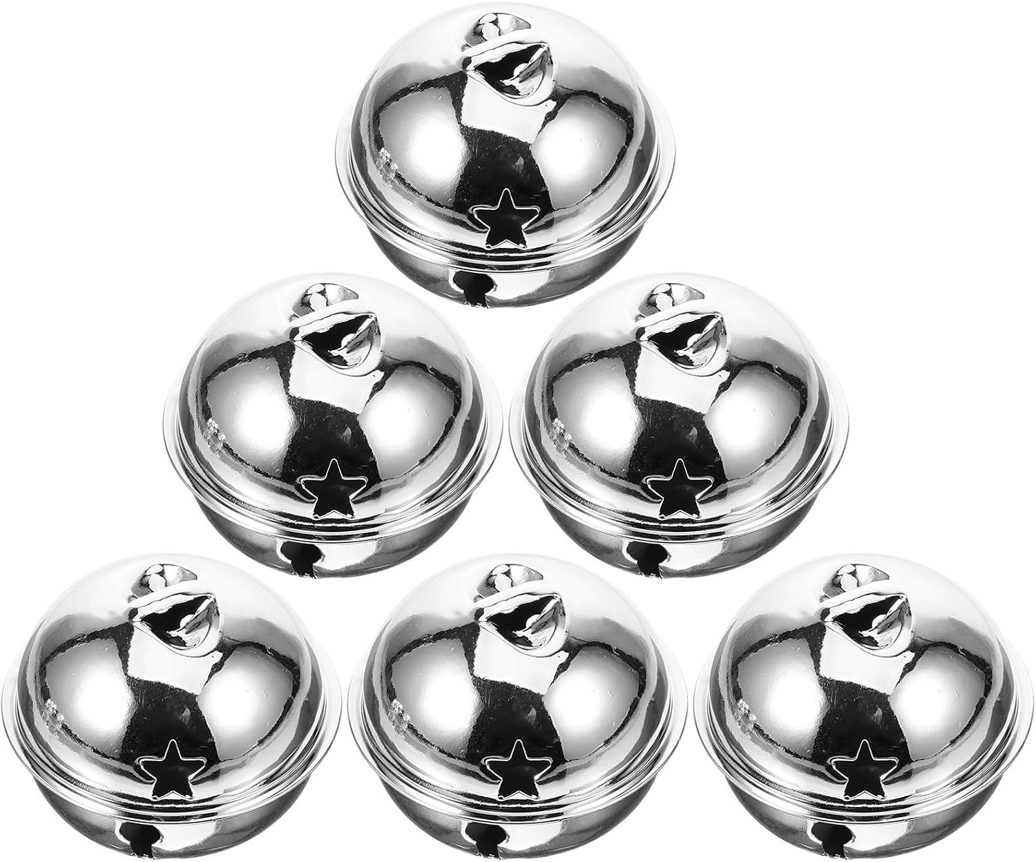 Iron Round Christmas Jingle Bell Ornament Silver 6pcs 50mm