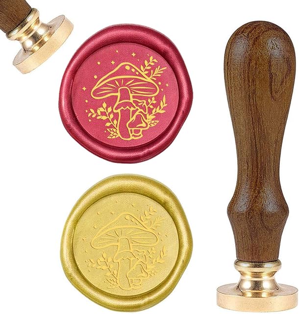SUPERFINDINGS 25mm Retro Wax Seal Stamp Mushroom Bush Scrapbook Brass Vintage Stamps and Wood Handle Post Stamps for Letter Wedding Party Gift Packing Wedding (Wax Free)