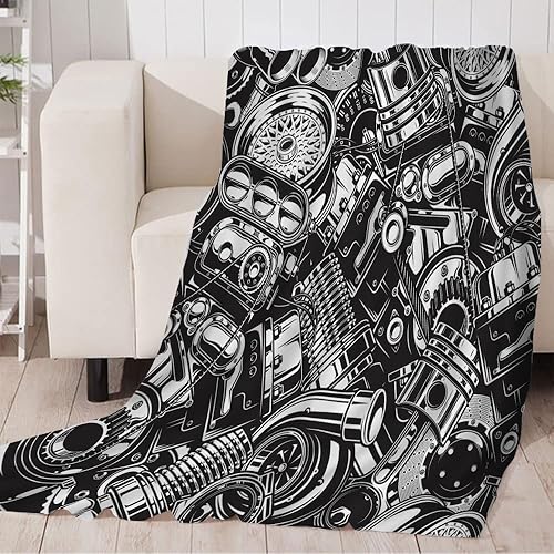 Miniatura 4 de Zaueky Cobija de franela de metal con elementos blancos y negros, manta de franela suave y acogedora para interiores y exteriores, sin pelusas, sin