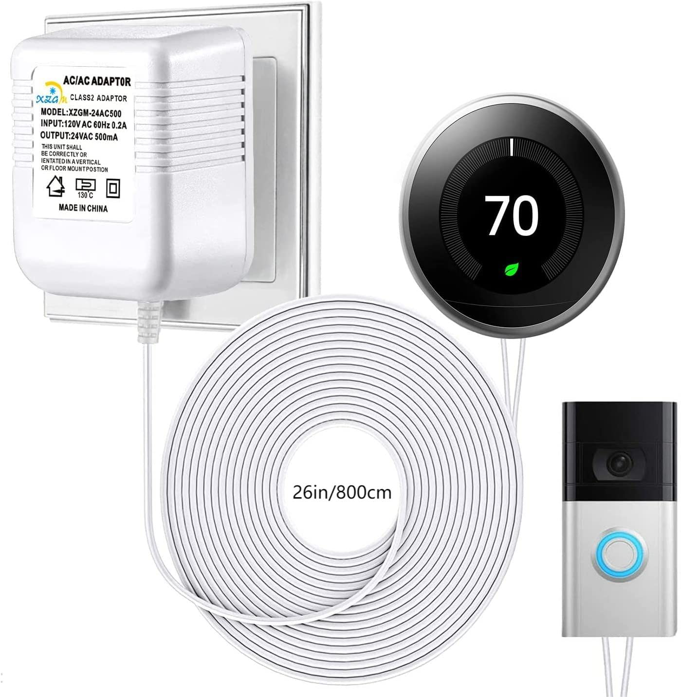 Buy 24 Volt Doorbell Transformer, 26 Foot CWire Thermostat Adapter, 16