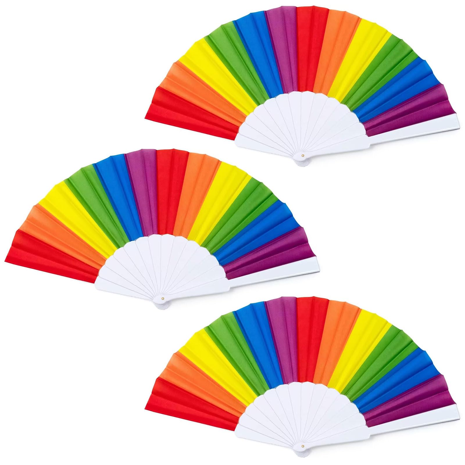 iwiio Regenbogen-Handfächer, Gay-Pride-Faltfächer, Stolz-Zubehör für Damen und Herren, bunter Stoff-Handfächer für Raves, für Musik, Festivals, Paraden, Tanz, Event, Performance, Partyzubehör, 3 Stück