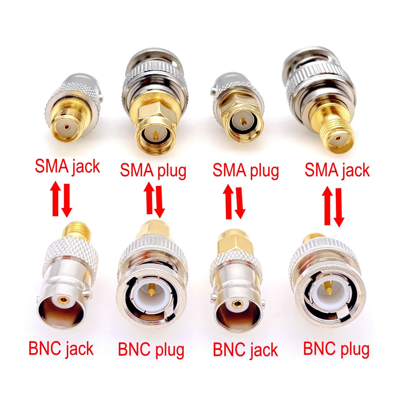 JZK Juego de 4 Conectores coaxiales SMA Macho Hembra a Adaptador BNC