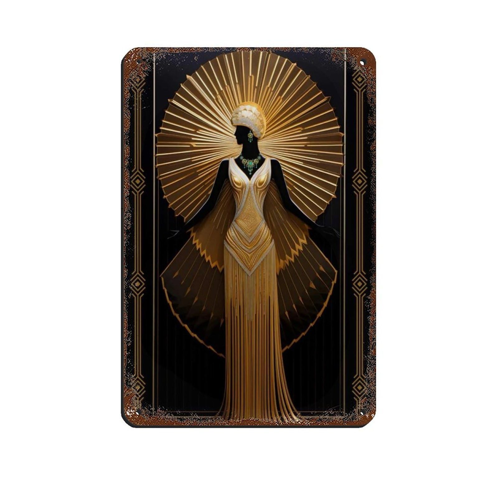 Gold Art Deco Poster,Vintage Art Deco(1) Retro Poster Metal Tin Sign Chic Art Retro Iron Painting Bar People Cave Cafe Family Garage Poster Wall Decoration 8x12inch(20x30cm)
