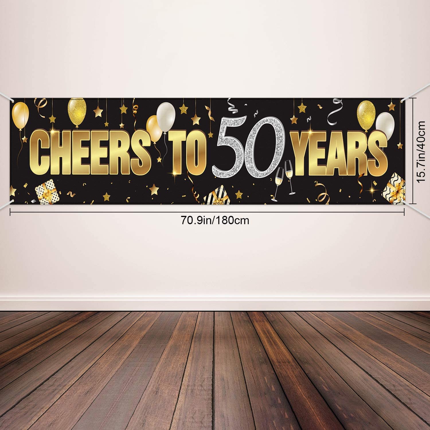 Banner ‚Prost Auf 50 Jahre‘ – 180x40 Cm, Schwarz-gold, Aus Polyester, Für Die 50. Geburtstagsfeier