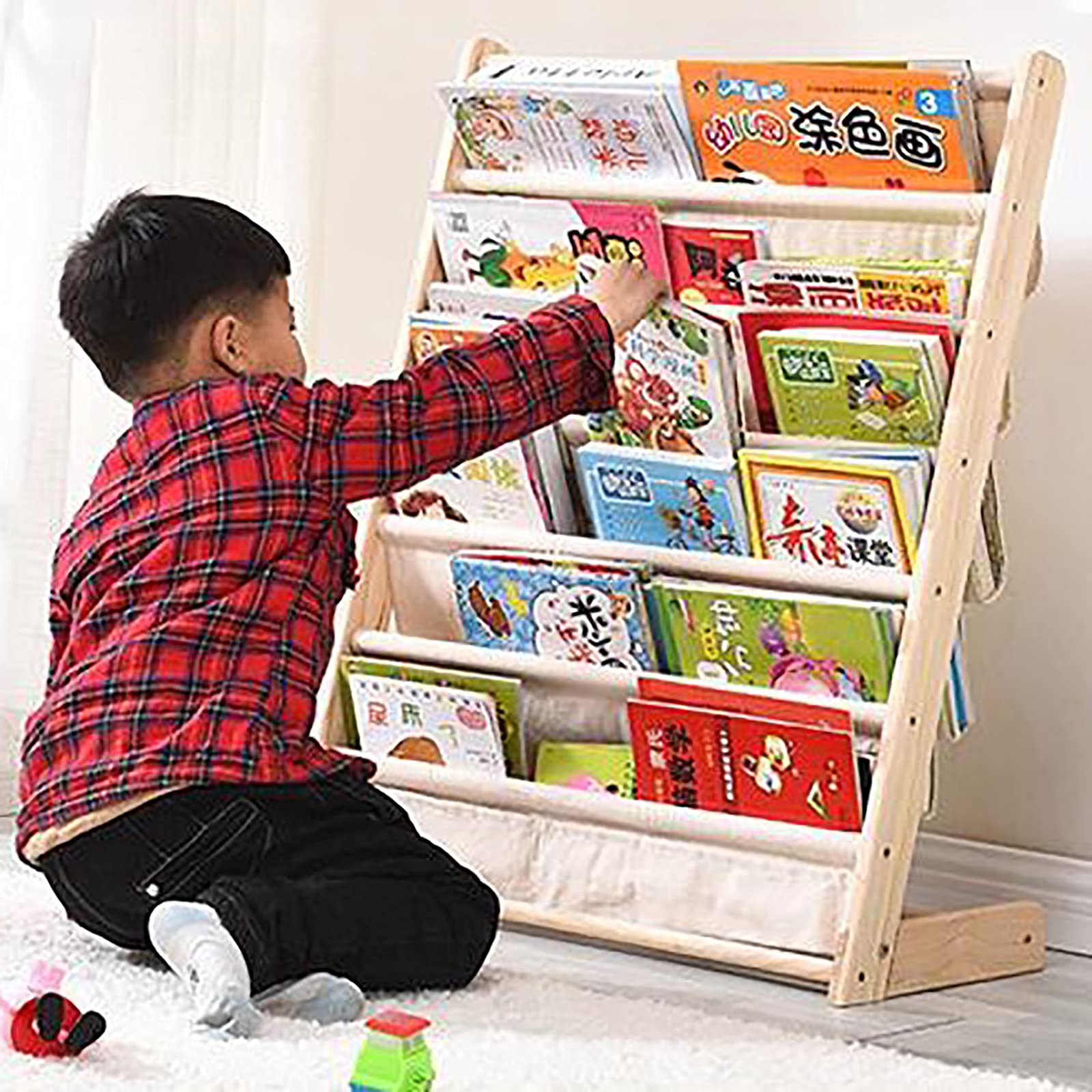 Libreria Per Bambini Per Ragazzi Ragazze,Cartoni Animati Bambino Custodia Libro,Salva Spazio Organizzatore Archiviazione Per Camere Sale Giochi Aule,Indondo Di Tela Libreria-B1 60x30x79cm(24x12x31inch