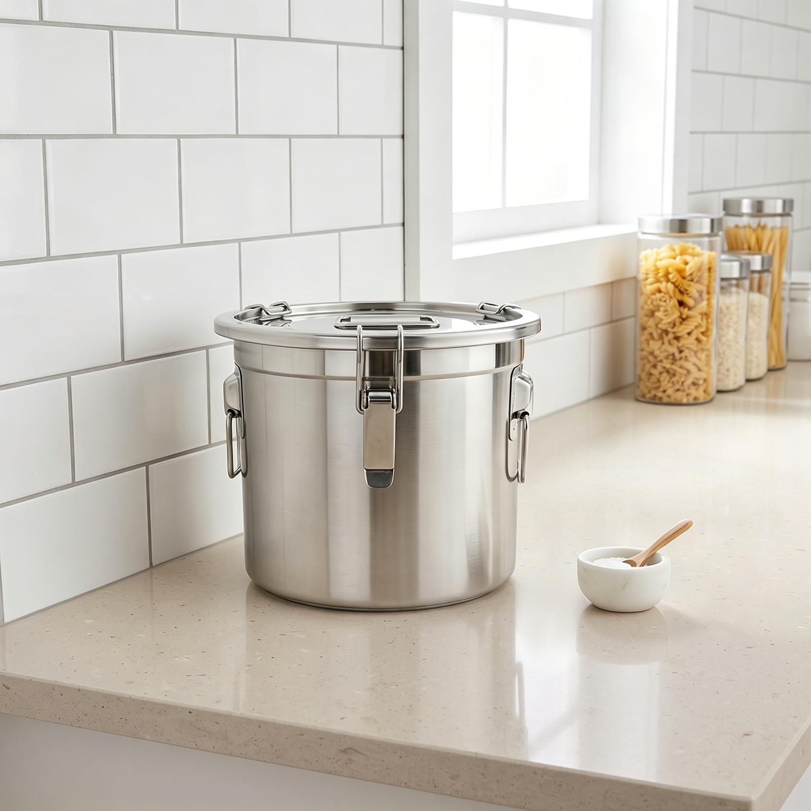 Recipiente de acero inoxidable de 21 l con tapa, recipiente grande para cereales