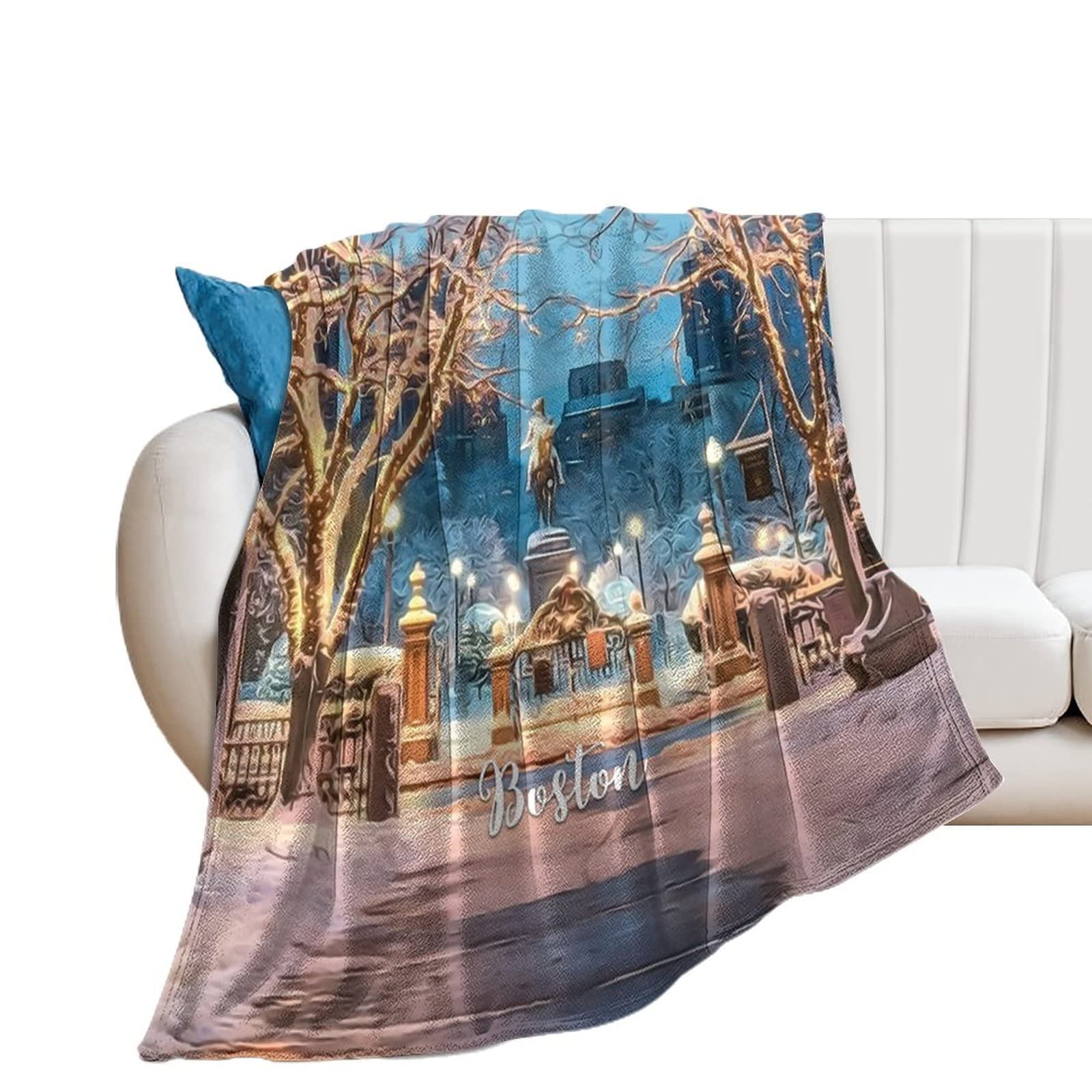 Couverture flanelle Boston légère anti-froid pour canapé et voyage