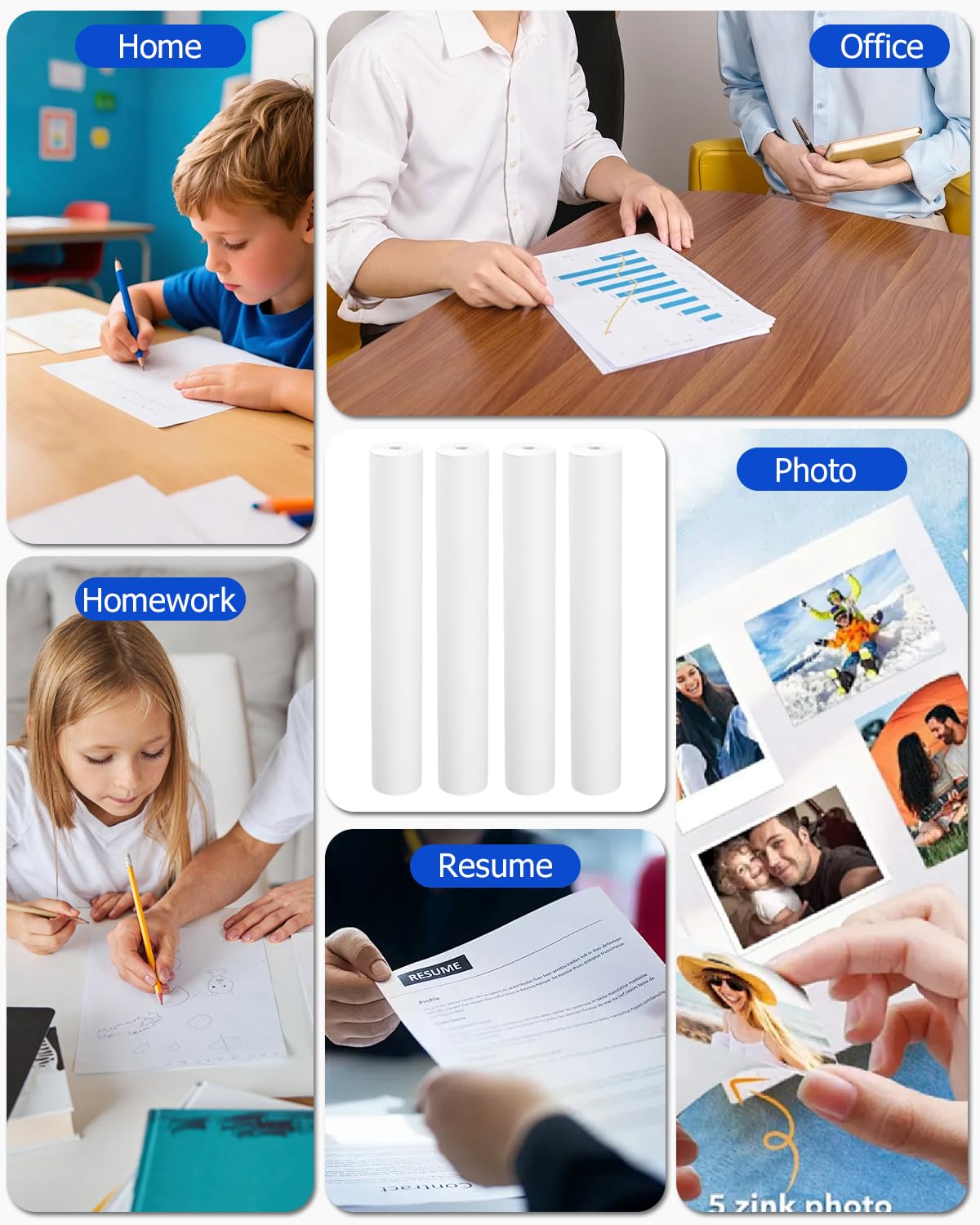 4 rolki papieru termicznego A4 do przenośnych drukarek, papier termiczny A4, 210 x 30 mm, rolka o długości 8,7 m, papier termiczny, szybkoschnący, bez BPA, papier termiczny do dokumentów, etykiet i