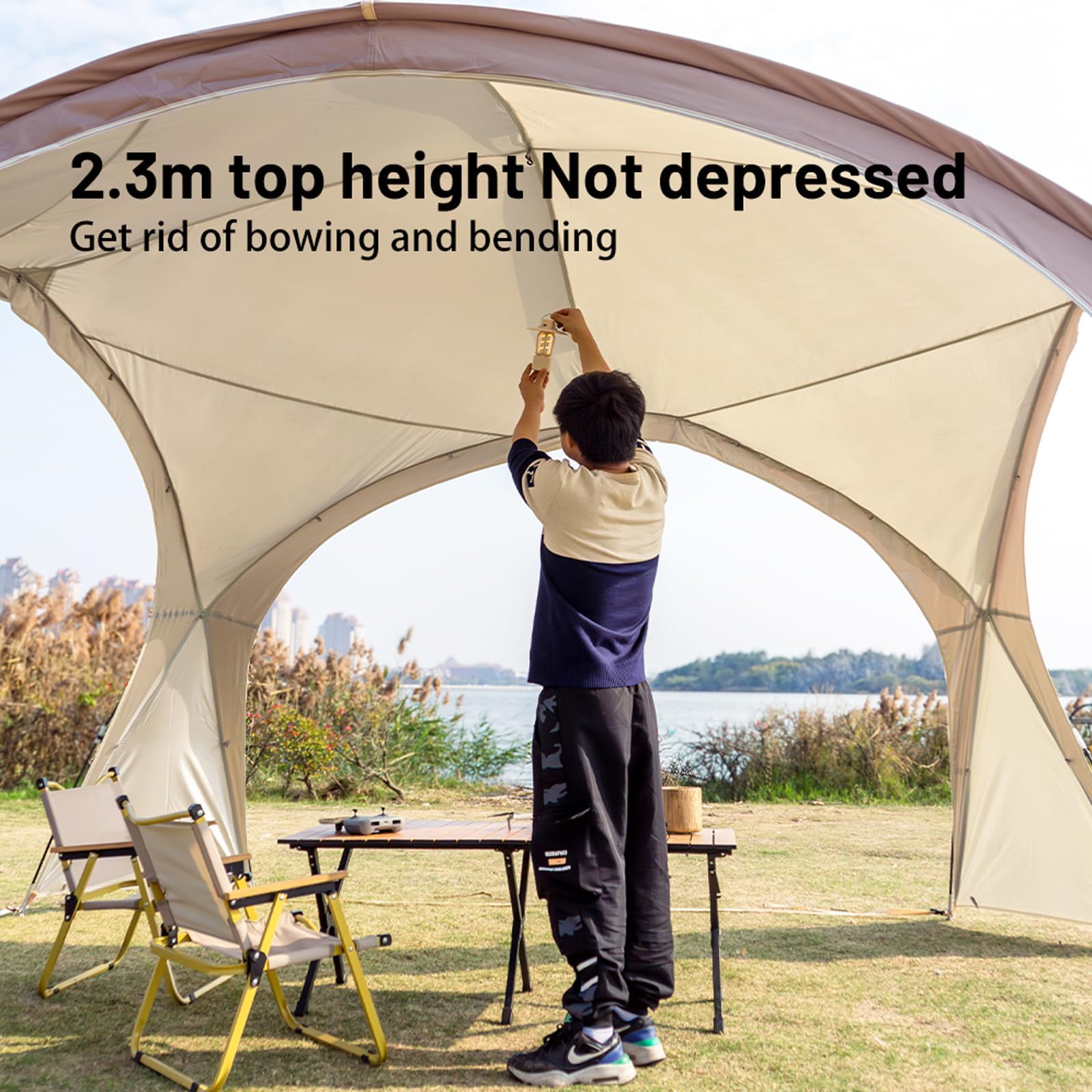 Tragbarer Pavillon mit Kuppel, 4,2 x 4,2 m, für 8-12 Personen, wasserdichtes Sonnenschutzzelt mit Stahlstangen, 4 Wänden, Outdoor-Event-Baldachin für Garten, Camping und Partys