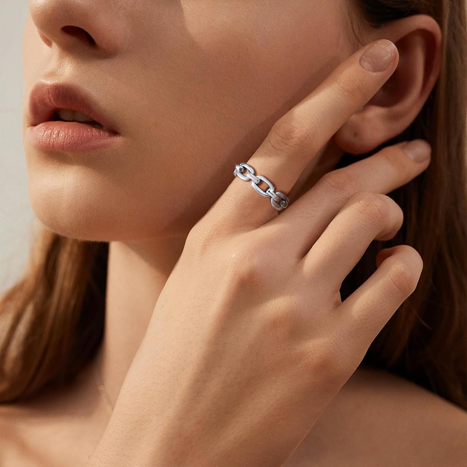 VNOX 18K Gold Plated/Silver Stainless Steel Cuff Link Ring for Women - Image 2