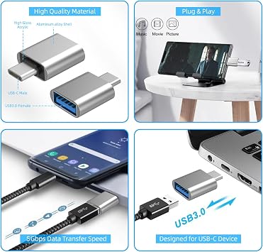 4Pack USB C to USB 3.0 Adapter(2Pack)& USB 2.0 to USB C Adapter(2Pack), 5Gbps SuperSpeed Data Transfer and Charge USB Converter Compatible with iPhone16 15 Laptop Samsung