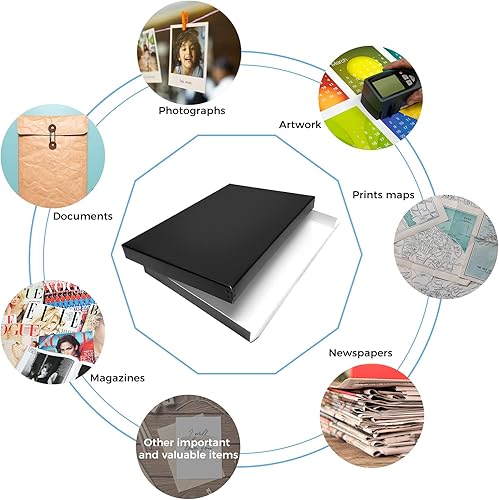 Miniatura 8 de Lineco Caja de almacenamiento de archivo de museo, 11.75 x 17.75 x 1.5 pulgadas. Diseño frontal caído. Sin ácidos con borde metálico. Organiza