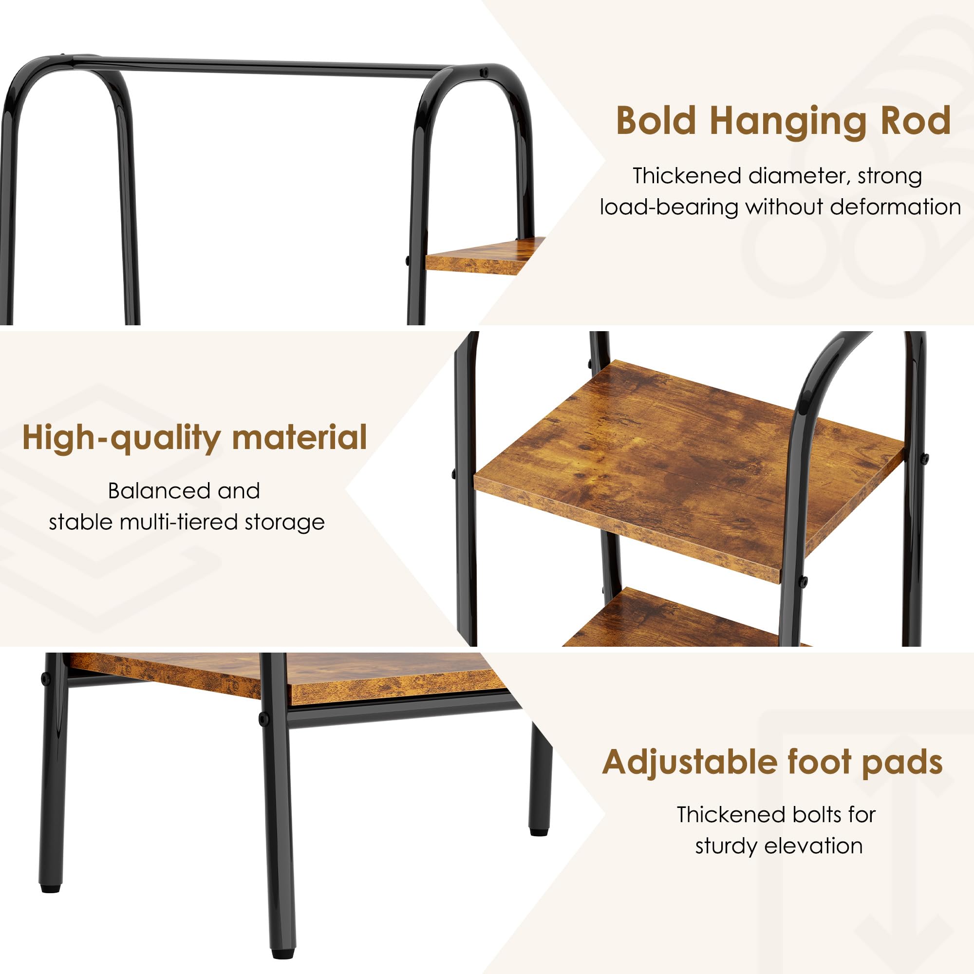 SogesHome Perchero de pie para ropa con compartimentos de almacenamiento para dormitorio entrada Percheros de pasillo Estante para ropa o perchero