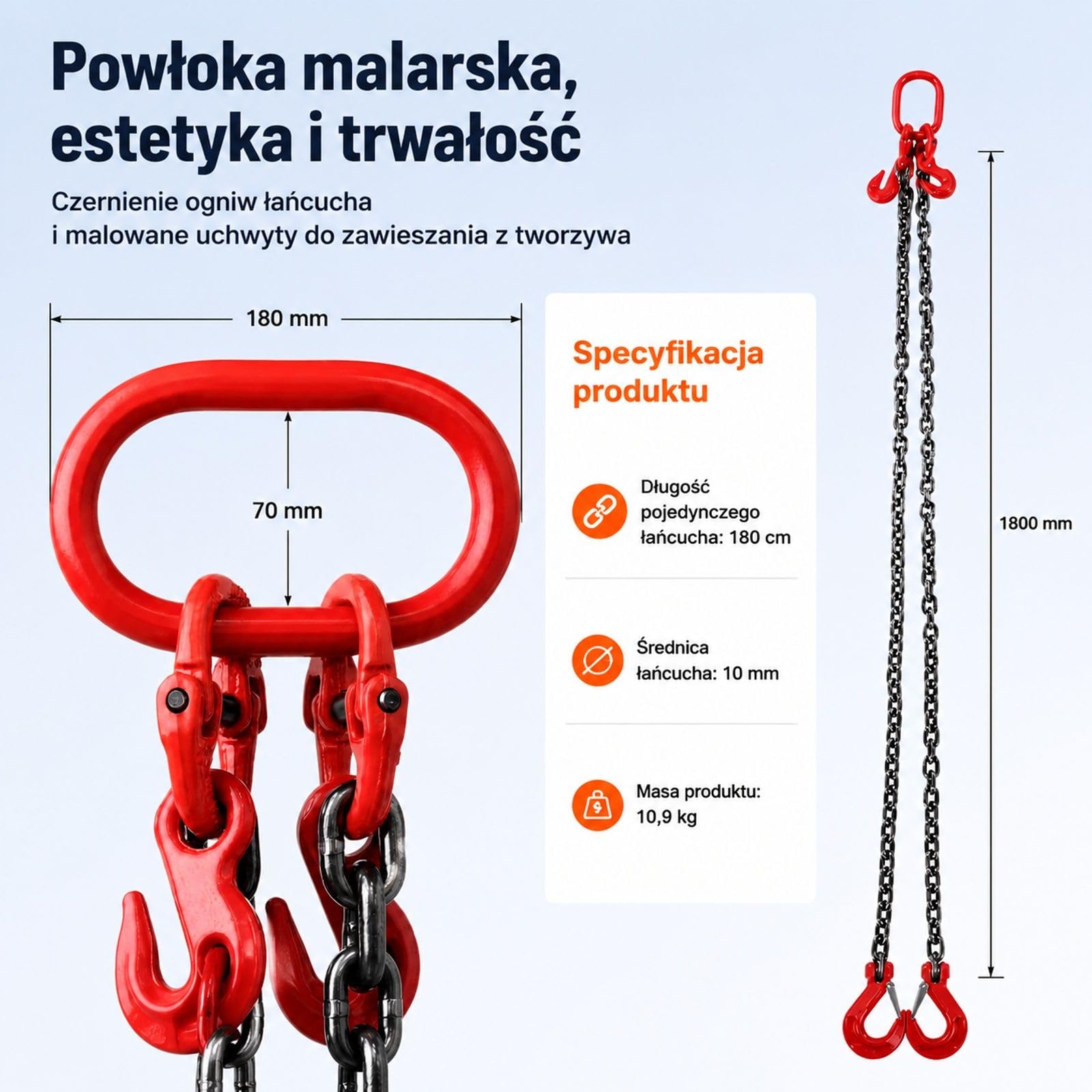 Zawiesie łańcuchowe dwucięgnowe z hakami chwytającymi do holowania, podnoszenia i prac leśnych