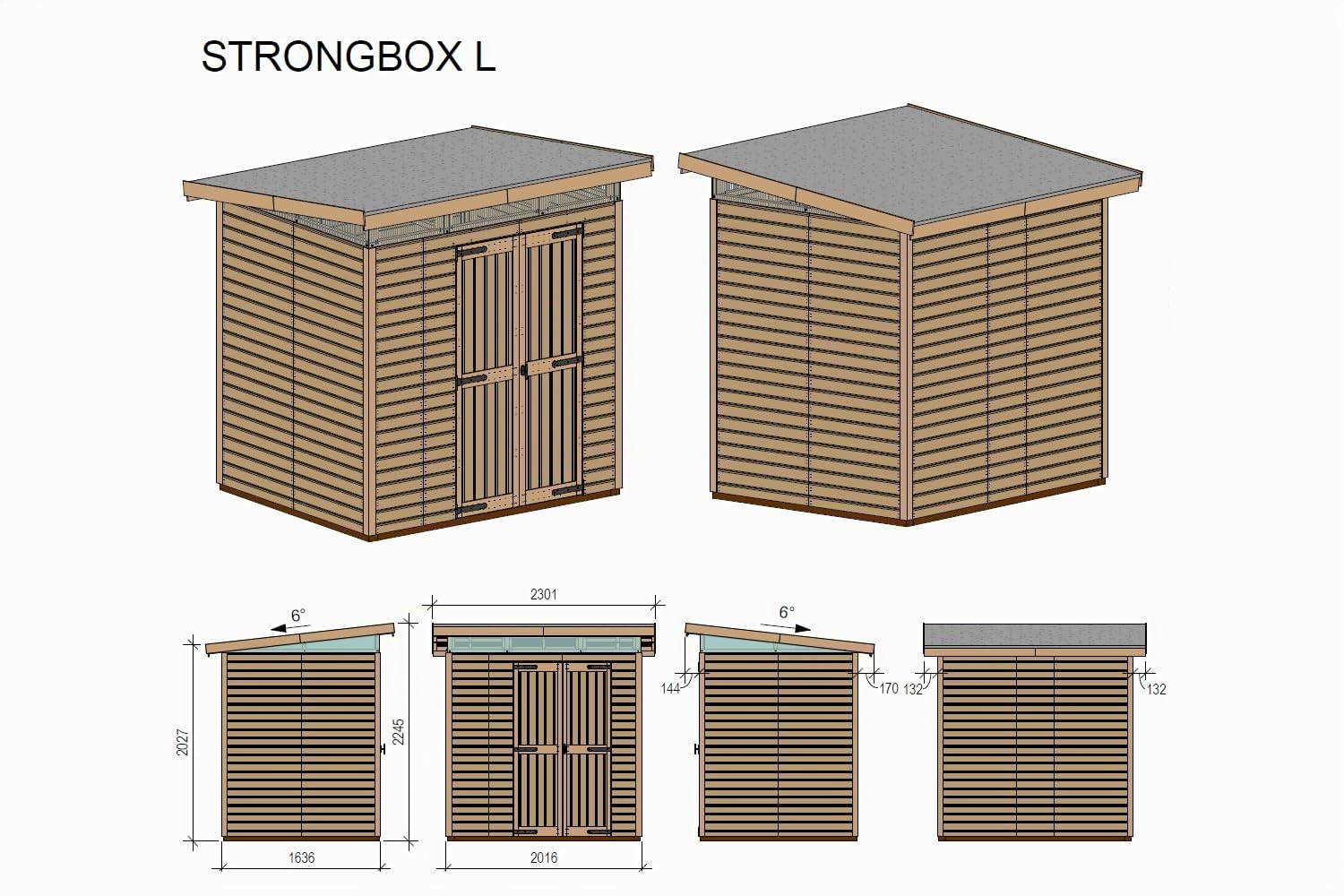 Upyard Gartenhaus Strongbox L - Robuste Holz Gerätehaus mit imprägniertem Fundament und extra Strapazierfähigem Onduline Dach, 203x163 cm, Naturholz