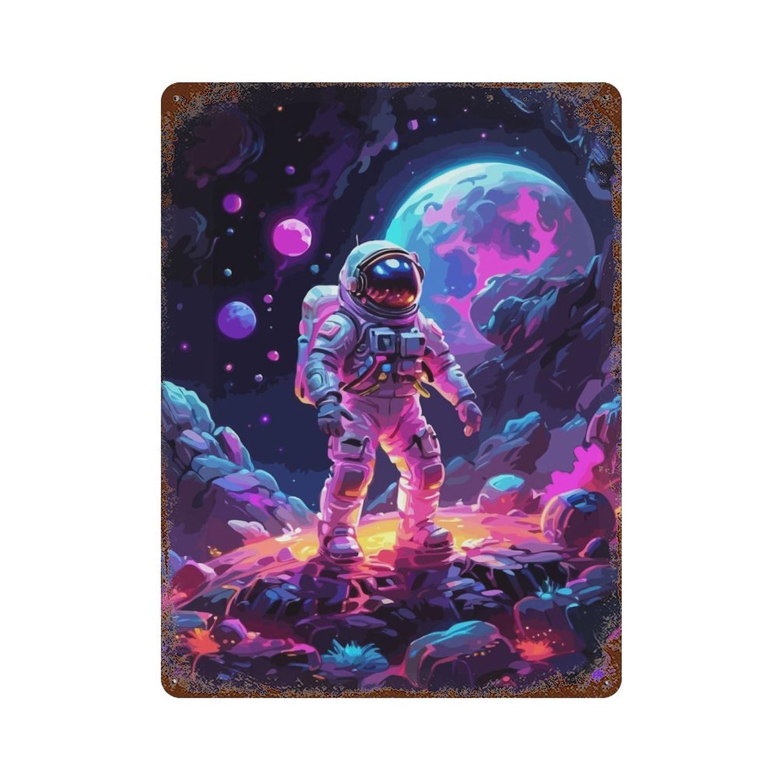 Vintage Rust Metal Sign Astronaut Explore Planet 15.7"x11.8", Decorative Metal Wall Art for Basement, Hobby Room And Garage Decor