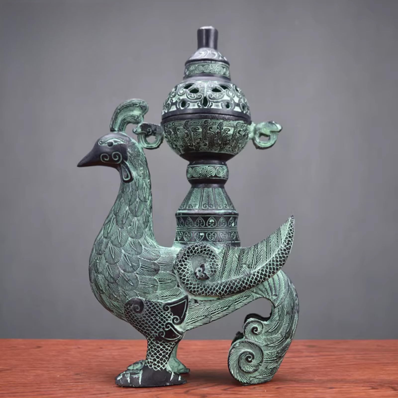 Encensoir en bronze antique phénix 27 cm pour purifier l'air et éliminer le stress