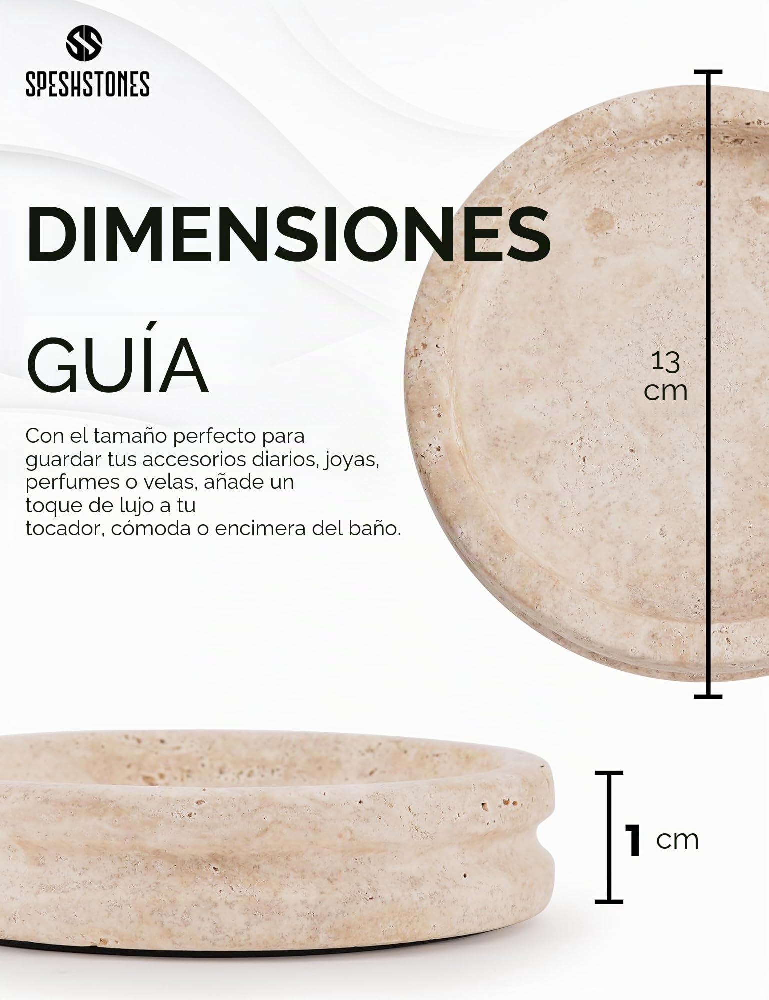 SPESHSTONES Plato de mármol para joyería, Soporte para Anillos Hecho a Mano de 5 Pulgadas, Bandeja de Piedra para Collares, aretes y Organizador de perfumes, Plato Decorativo para decoración
