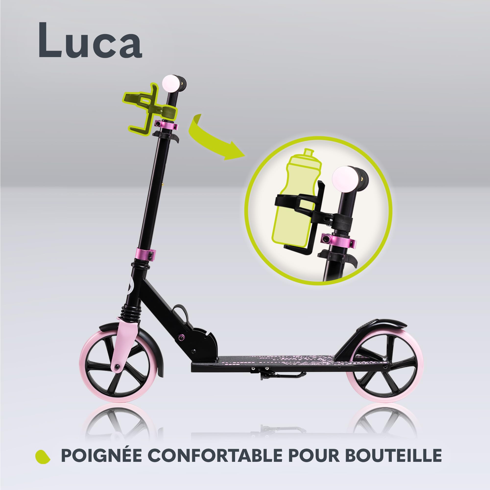 LIONELO LUCA trotinette Enfant et Adultes jusqu'à 100 kg, Construction Durable, Pliage, Rapide, Guidon Ajustable, Roues à 20 cm, Amortisseur ShockResist Frein (Noir)