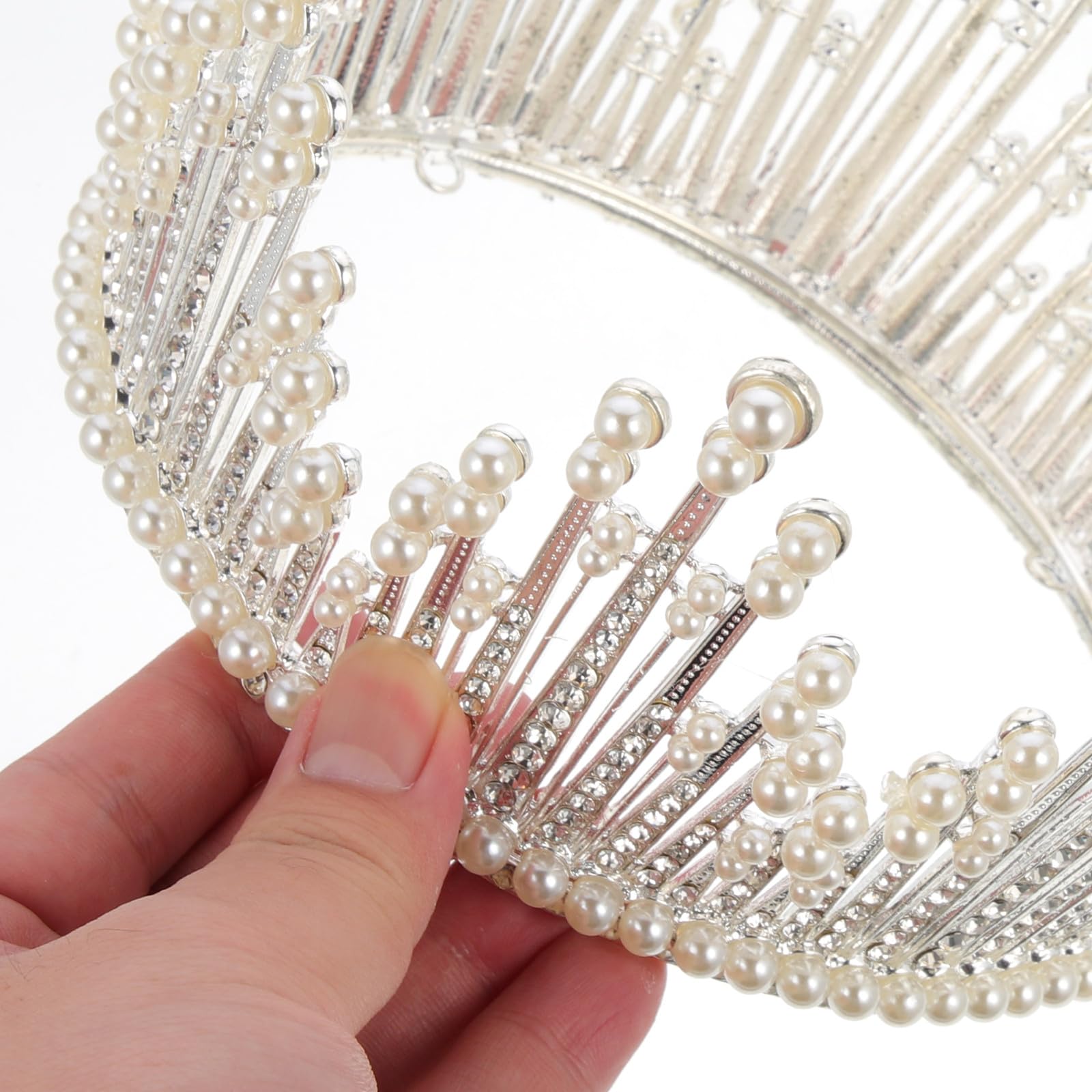 Abaodam Tocado de Novia Diadema de Perlas Plata Accesorio Fotografía y Fiesta para Mujeres Adultas Diseño Barroco Elegante para Bodas y Eventos Especiales