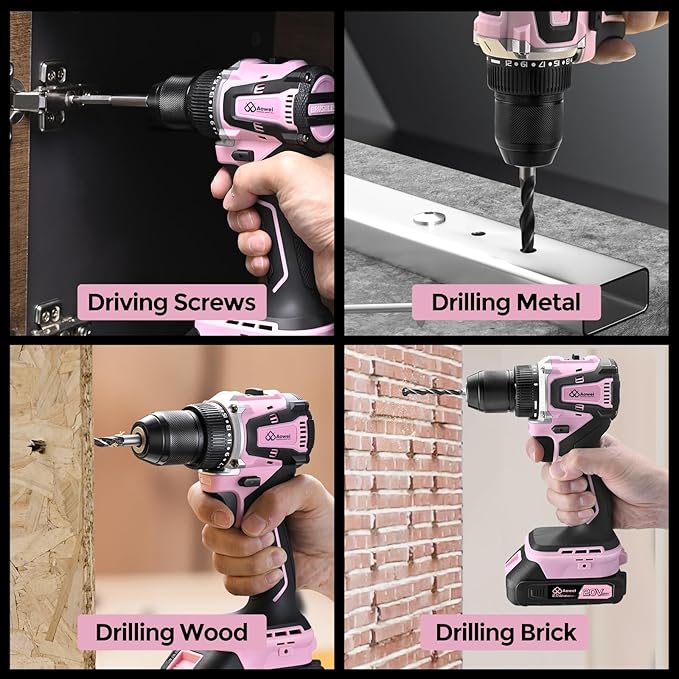 Taladro Inalámbrico AOWEI 20V con Batería y Cargador, Color Rosa miniatura 6