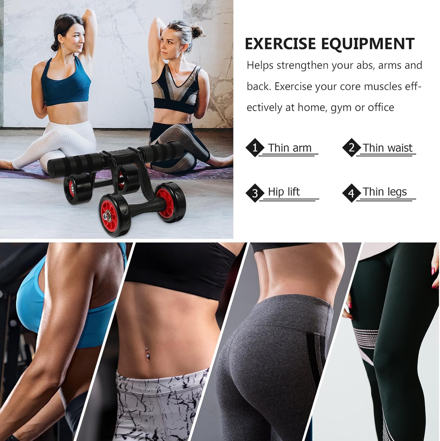 Four Roller Ab Wheel Exercise Equipment for Core Training, Strength Workout Roller Wheel for Home Gym Fitness, Abdominal Muscle Training Machine for Men and Women