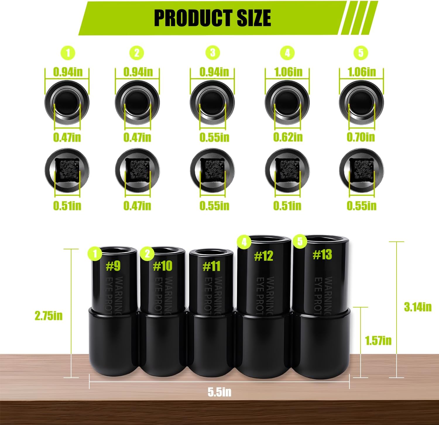 71670 Large Tap Socket Set, 5-Piece Tap Socket Adapter Kit, Fits 5/8", 11/16", 3/4", 7/8" & 1" Taps, 1/2" Drive, Compatible with M.C.T.I. Standard Taps