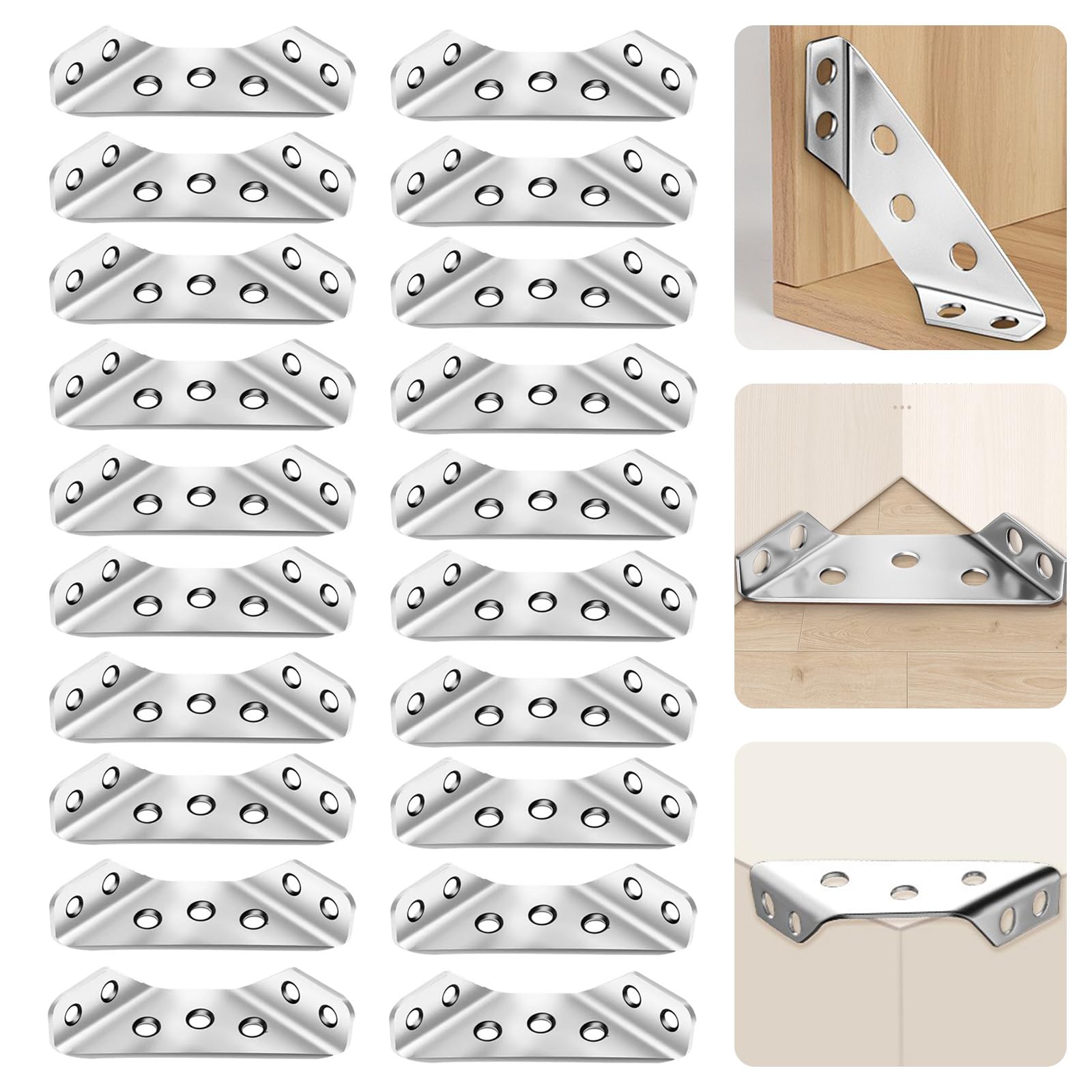 Floating Shelf L Angle Corner Brackets Bracket Pegs Brace Pins Heavy Duty for Shelves Wood, 20 Pcs