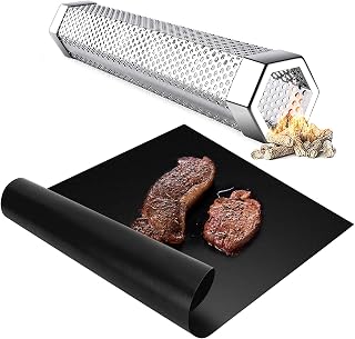 Smoke Tube for Pellets, 12'' Pellet Smoker, plus Fiberglass BBQ Grill Mat Heat Resistant
