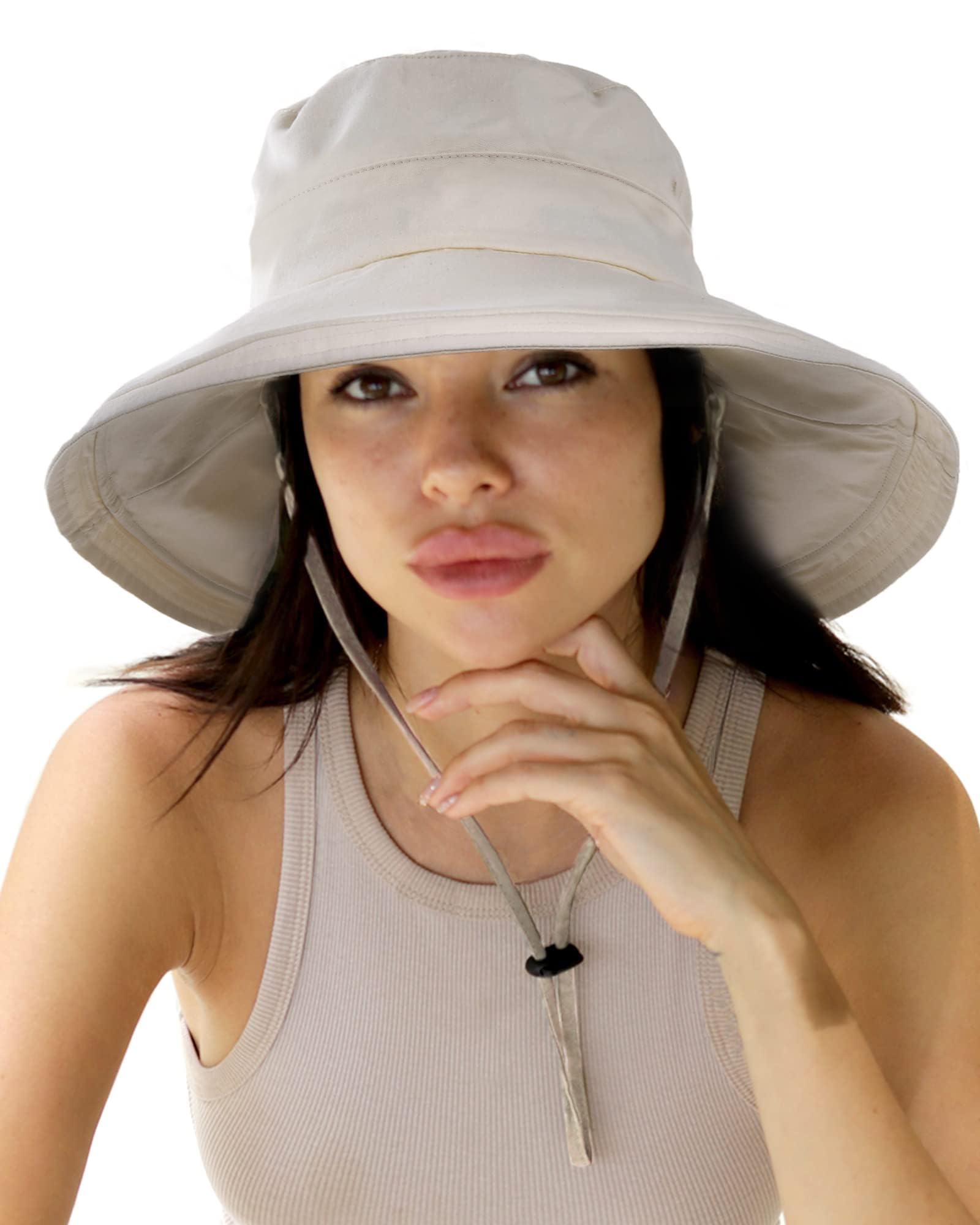Sun Hats for Women Gardening Hat Wide Brim Ponytail Beach Sun Protection Breathable Cotton Summer Hat with Fold-Up Brim