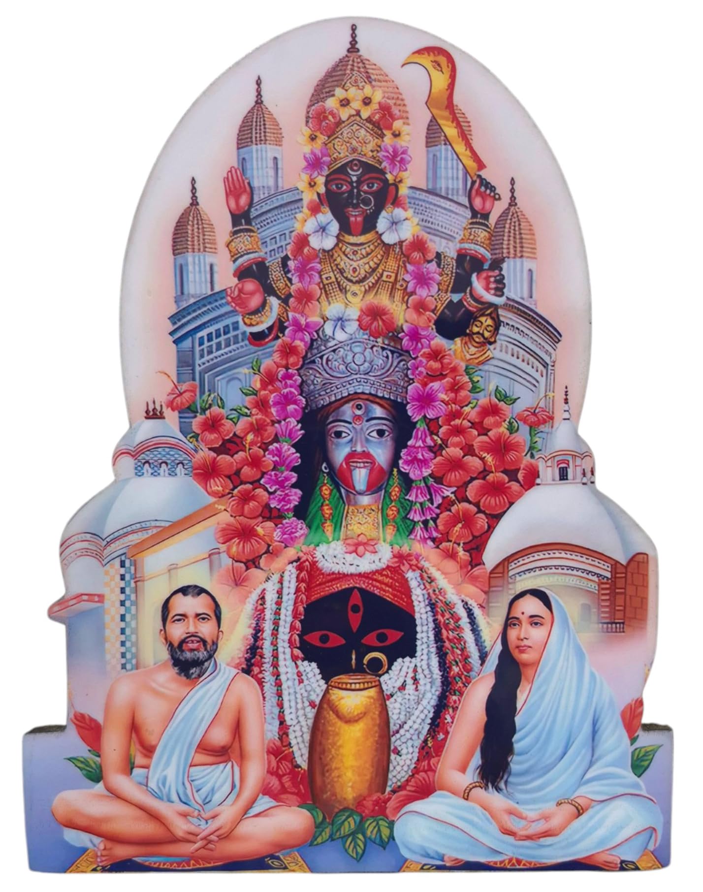 Vils Kolkata Goddess Shri Maha Kali, Ramakrishna Paramahamsa & Sarada Devi Divine Holy Blessing Wood & Plastic Statue/Photo Frame with Backstand (Size- 4.5 inch X 6 inch)- Multicolor