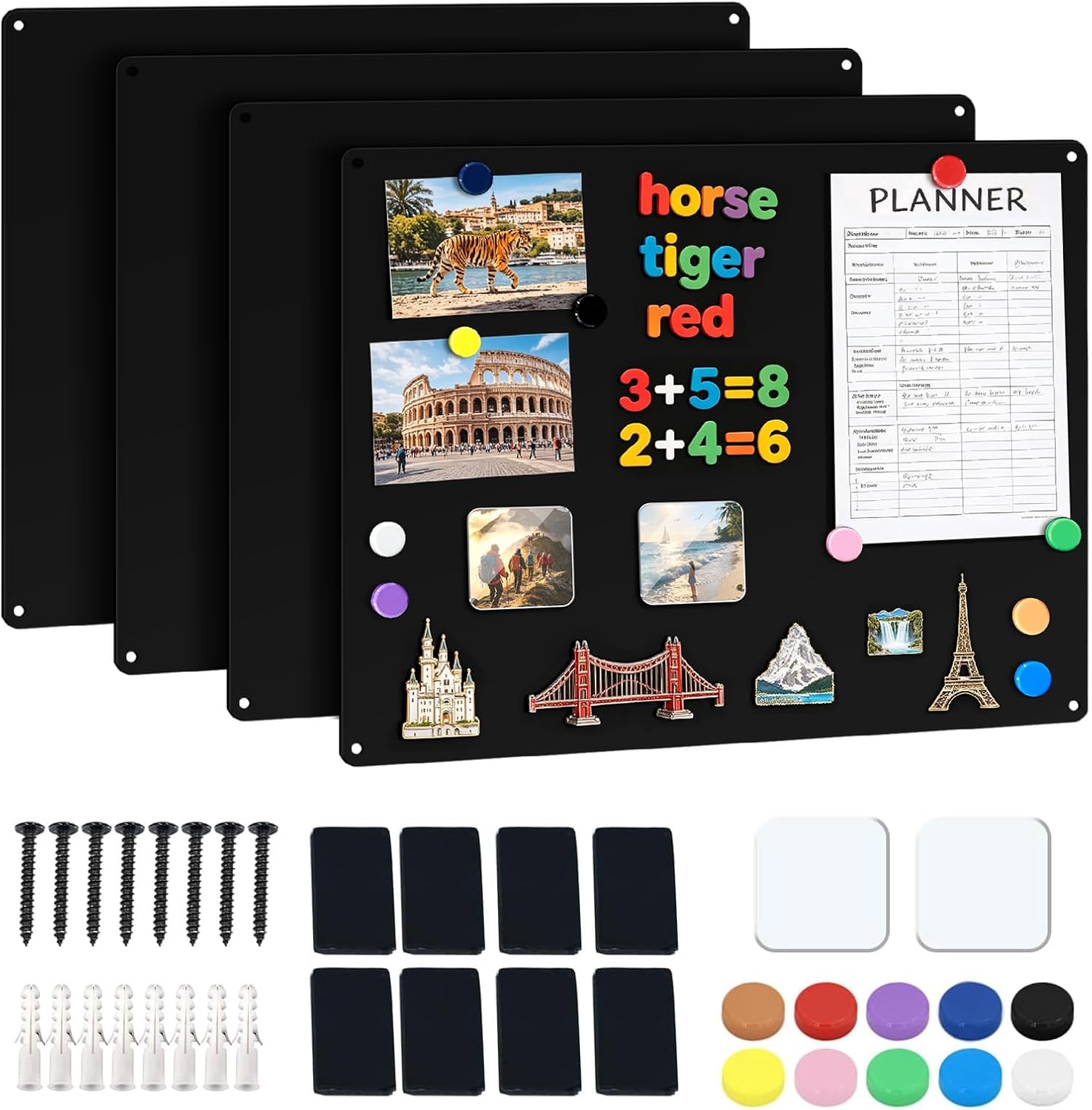 Magnetic Board for Wall, 4 Pack Large Magnetic Wall Panels, 17.1" x 11.8"Metal Magnetic Bulletin Board for Refrigerator, Compartment, Cabinet etc,Comes with Dual Lock Tape for Easy Hanging