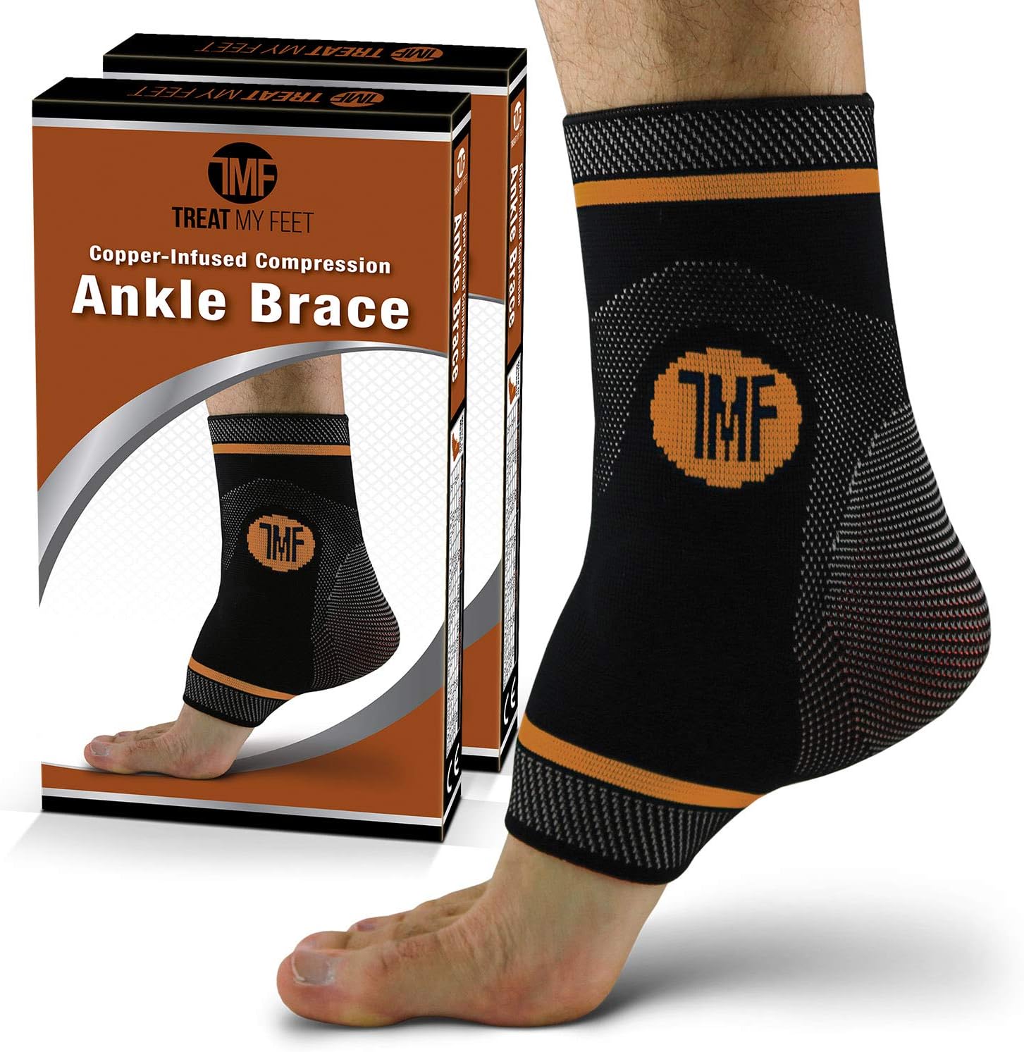 Pair of Copper Infused Compression Ankle Brace, Silicone Ankle Support with Copper. - M