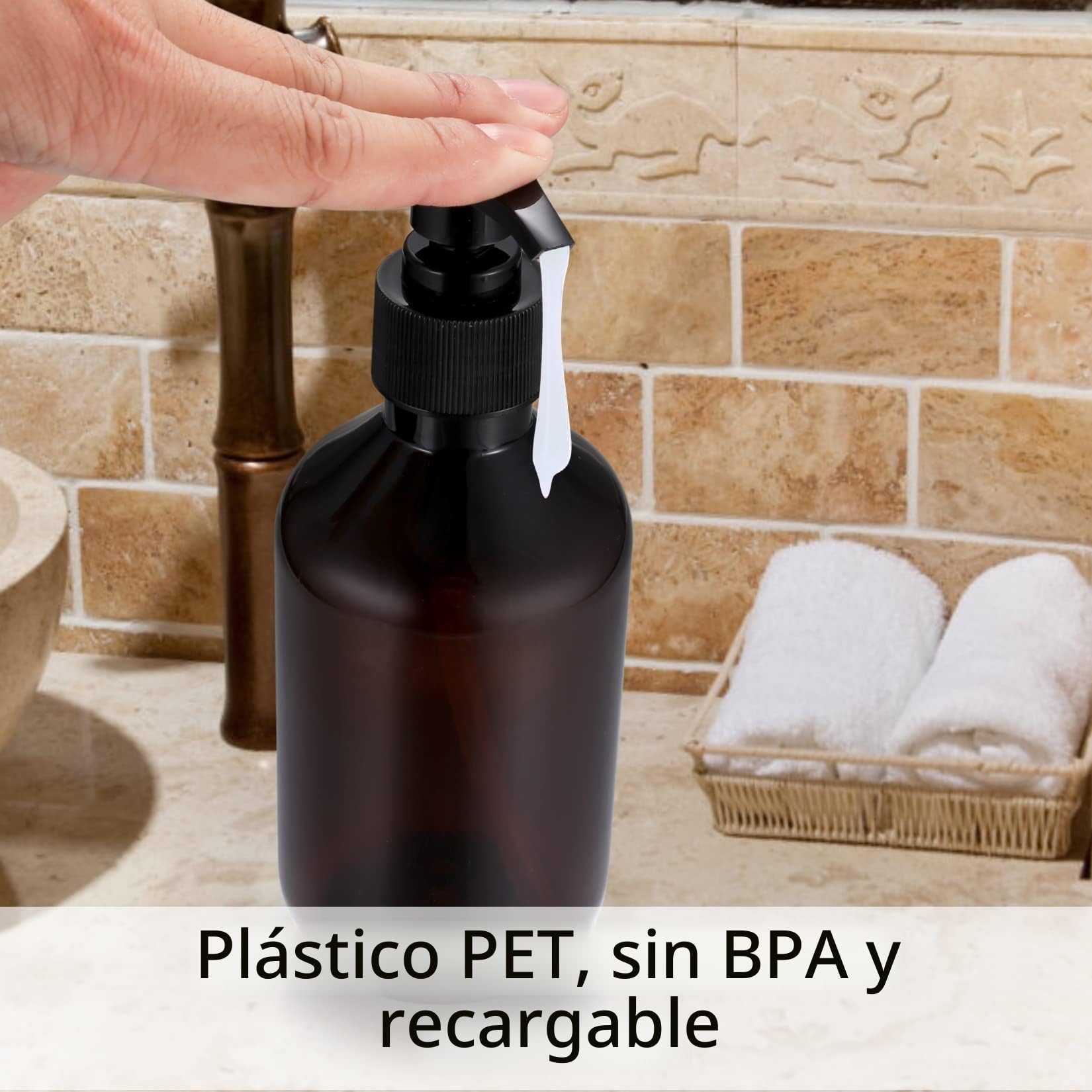 6 Piezas Botellas Dispensadoras de Jabón de Bombas, 300ml Botellas Dispensador de Champú Vacías Reutilizable para Loción, Gel de Ducha, Jabón de Manos, con Embudo, Etiqueta