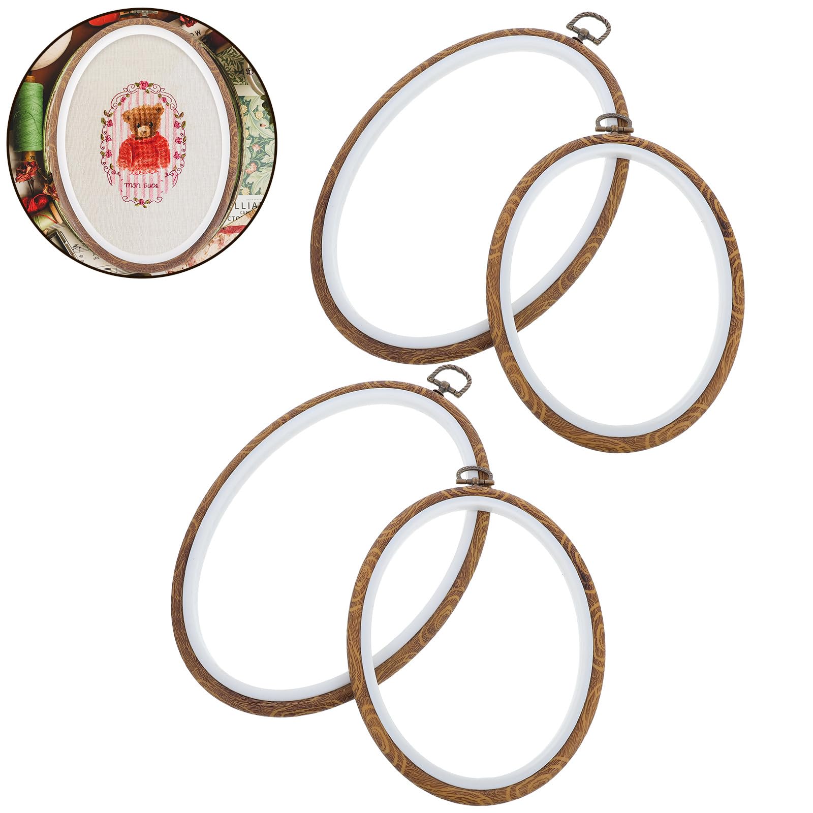 LOLIPPYY 4 Aros Elípticos de Plástico para Bordado Diy, Círculo para Punto de Cruz, Decoración de Pared y Exhibición de Bordado, Ideales para Principiantes