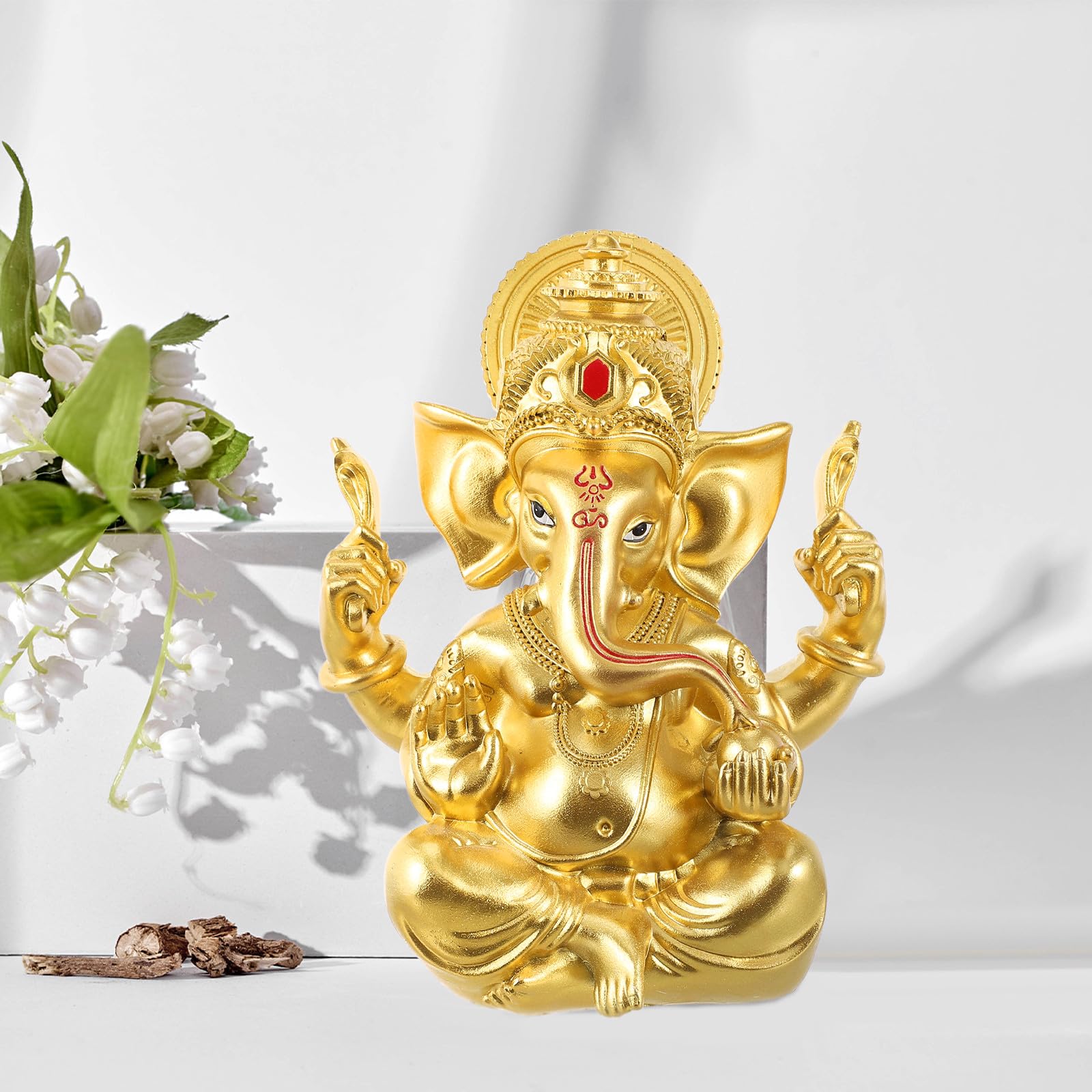 Estatua de Elefante Dorada de Resina, Figura Religiosa Decorativa