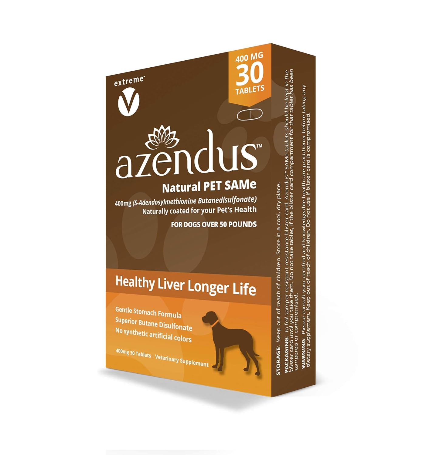 Azendus Natural Pet SAM-e 400mg 30 Count Same Butanedisulfonate Fiber Enteric Coated Tablets