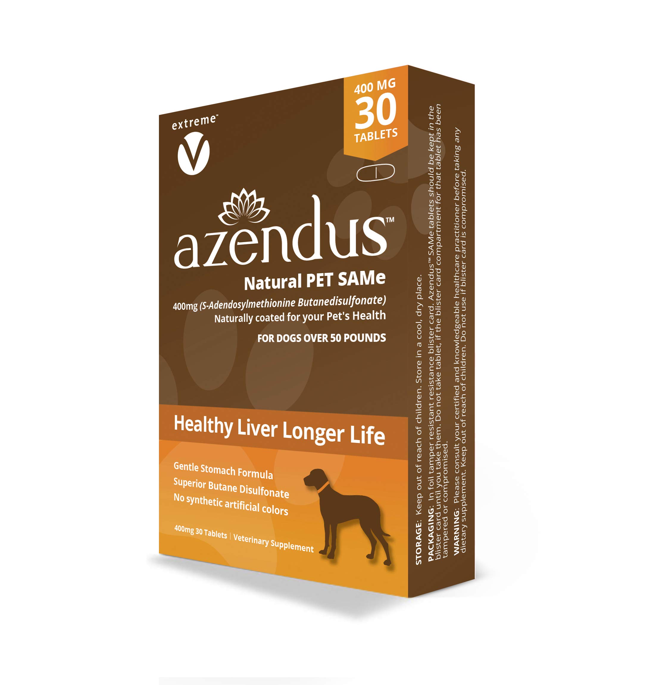 Azendus Natural Pet SAM-e 400mg 30 Count Same Butanedisulfonate Fiber Enteric Coated Tablets