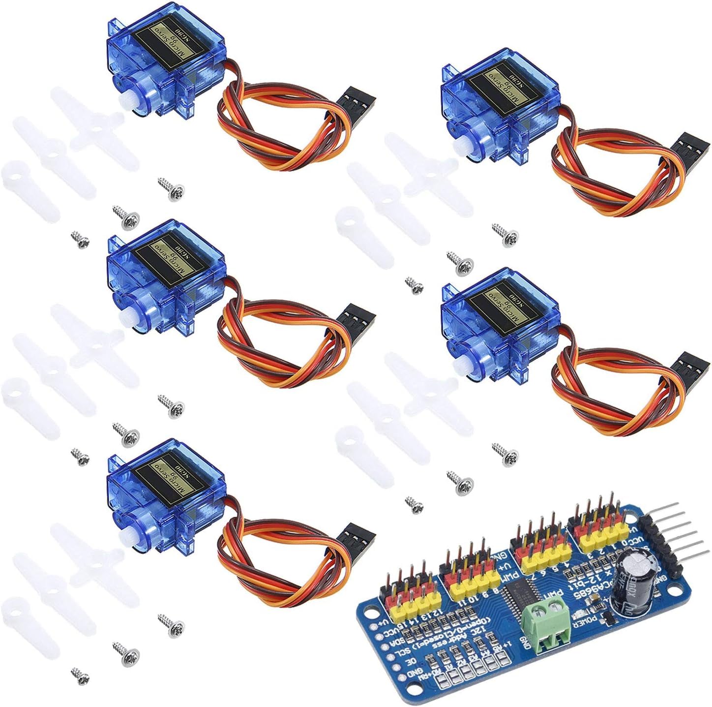 SG90 Micro Servo Motor with 16-Channel 12-Bit PWM Servo Driver I2C Module Combo for Rduino UNO Mega Raspberry Pi Robotics DIY Projects (5 SG90 Motors + 1 PCA9685 Board)-picture-12
