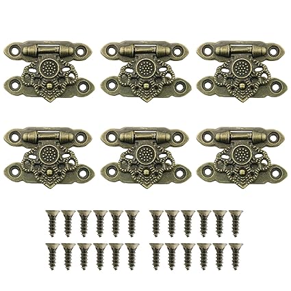 HJGarden 6PCS Antique Gift Box Accessory Buckle Mini Antique Brass Latch Hasps Decorative Bronze Vintage Locks for Jewelry Case Wooden Boxes