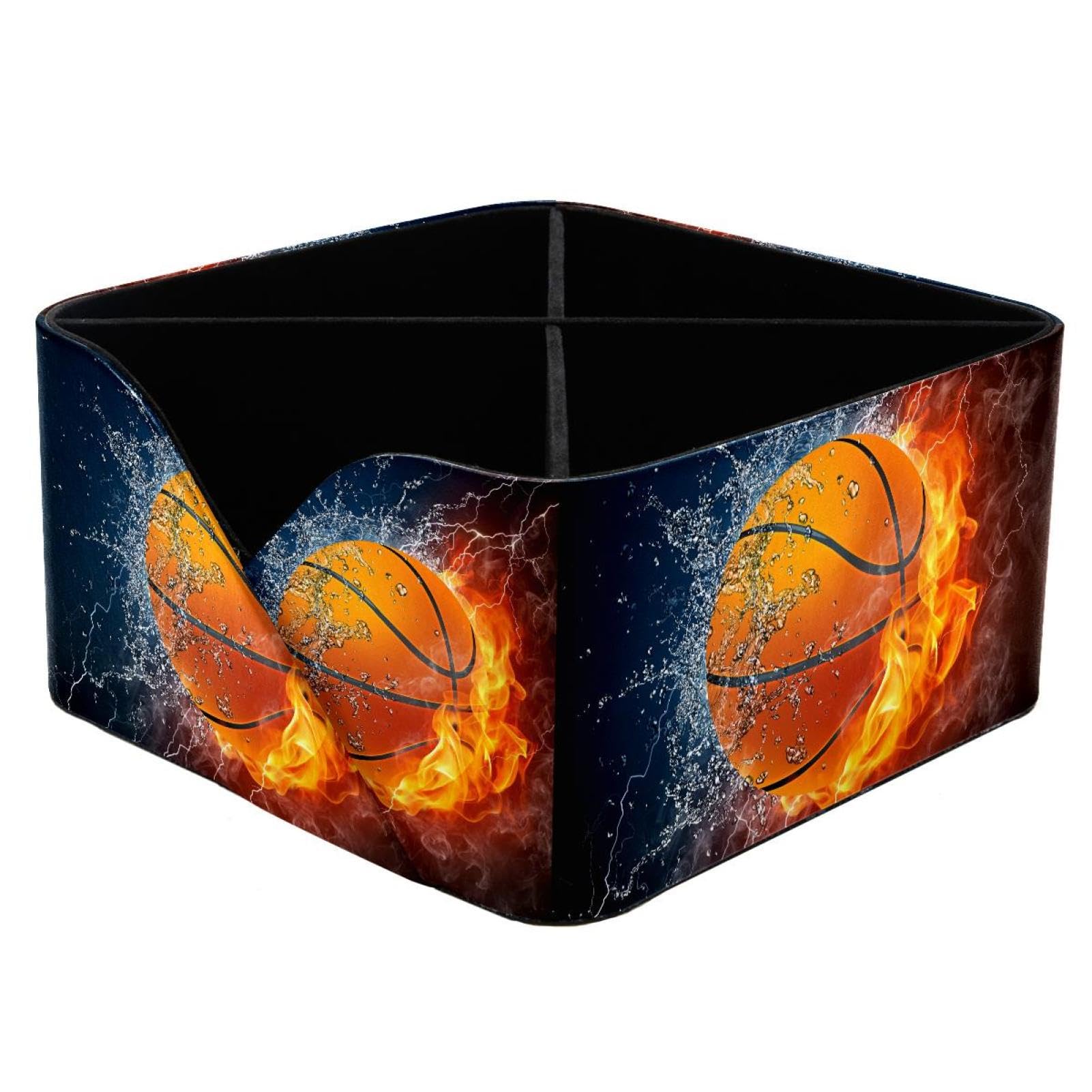 KengjuTesu Flame Basketball Ball Desktop Organizer Pen Holder, Rectangular Pencil Cup for Office, Study and Makeup Stations