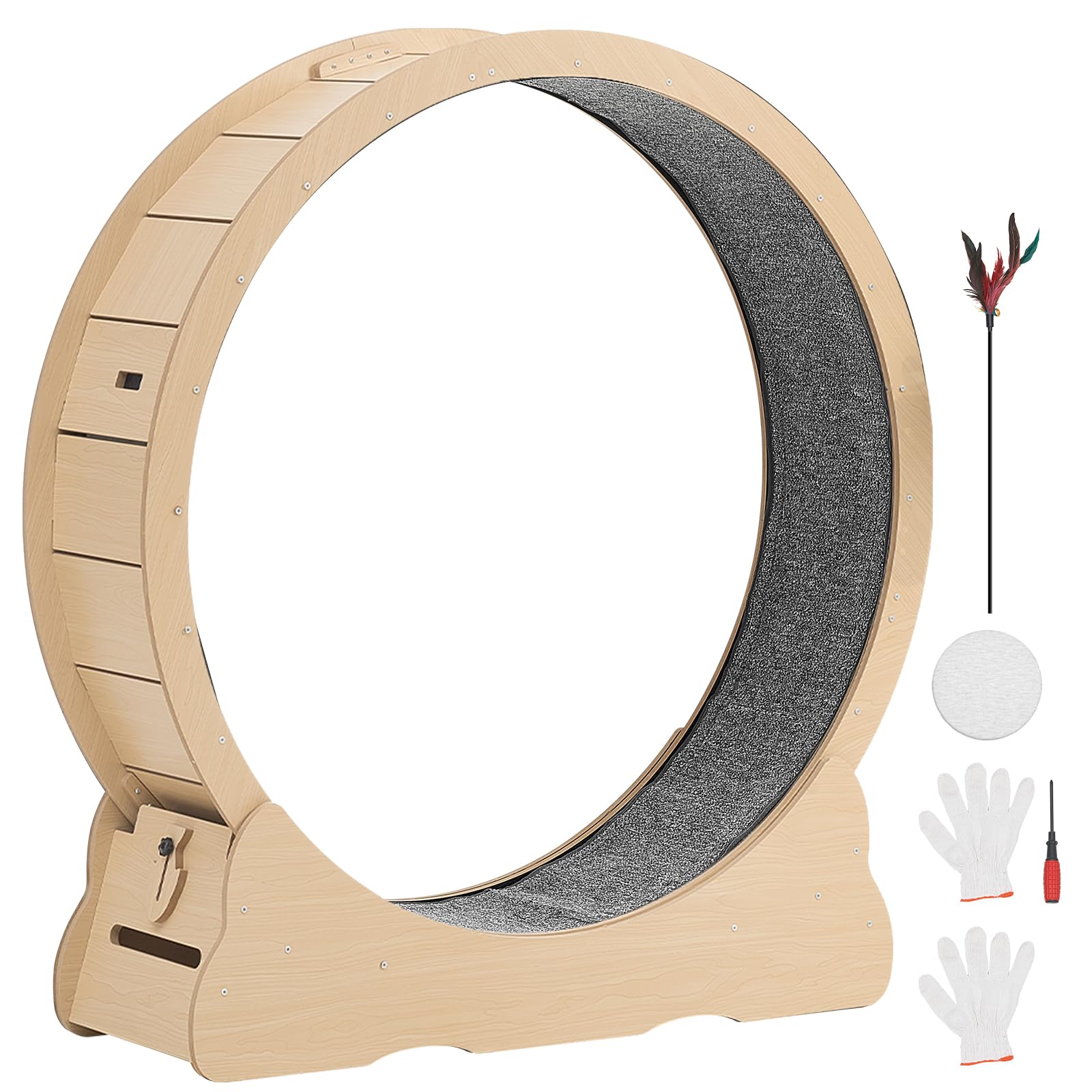 VEVOR Rueda de Ejercicio para Gatos, Diámetro Interior de 1080 mm, para Gatos de 8,6 a 12,7 kg, con Superficie de Alfombra y Mecanismo de Bloqueo, Ruedas Silenciosas de TPE, 1200 x 340 x 1275 mm